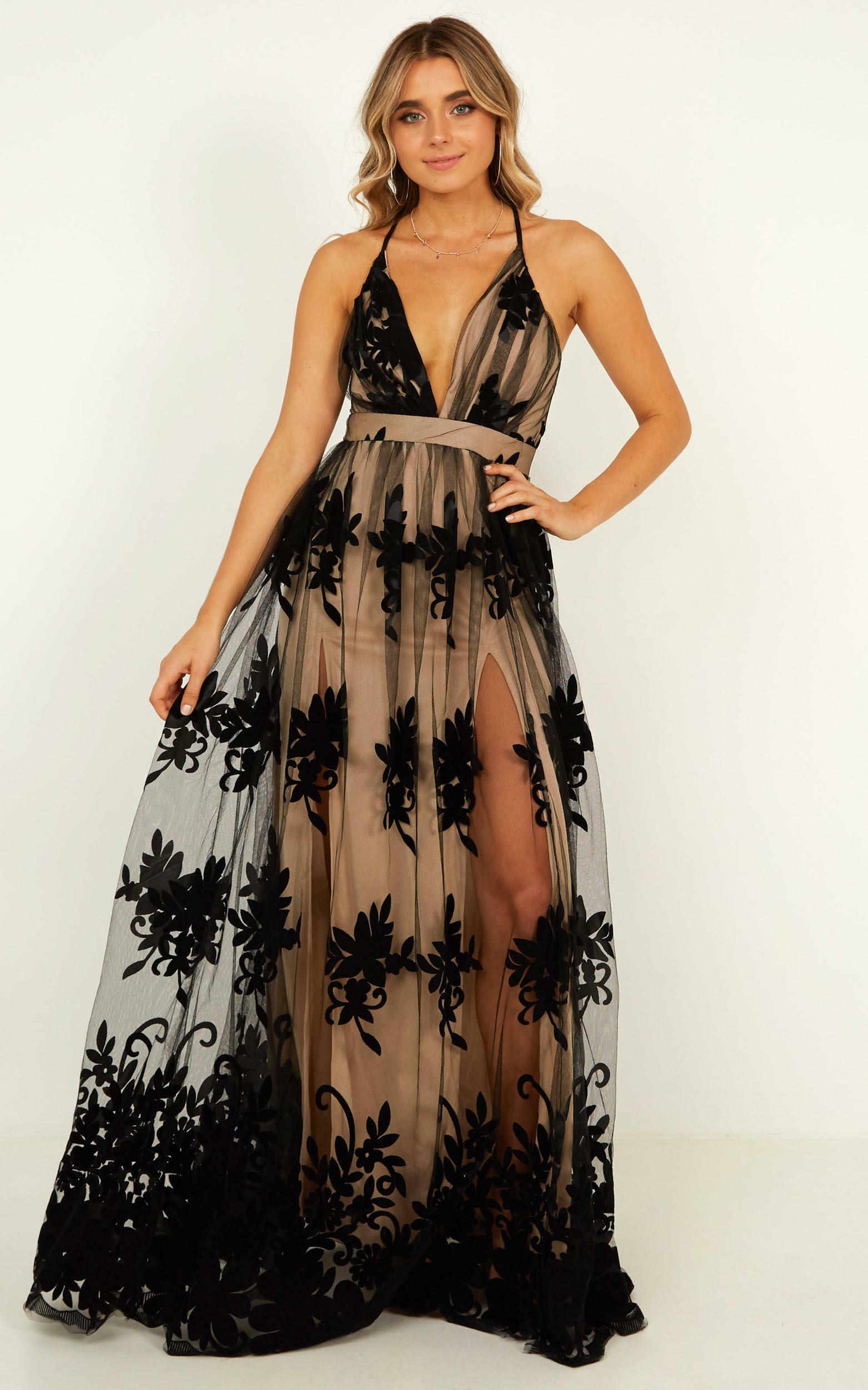 Promenade Maxi Dress in Black And Nude - 08, BLK7, hi-res image number null