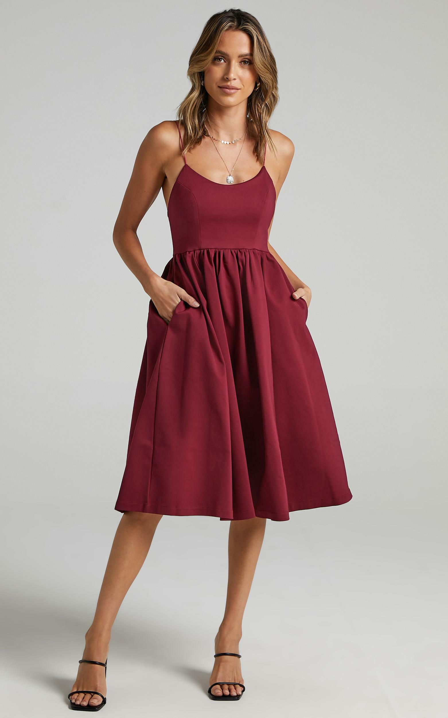 Wild Nights A-line Spaghetti Strap Dress in Wine - 06, WNE6, hi-res image number null