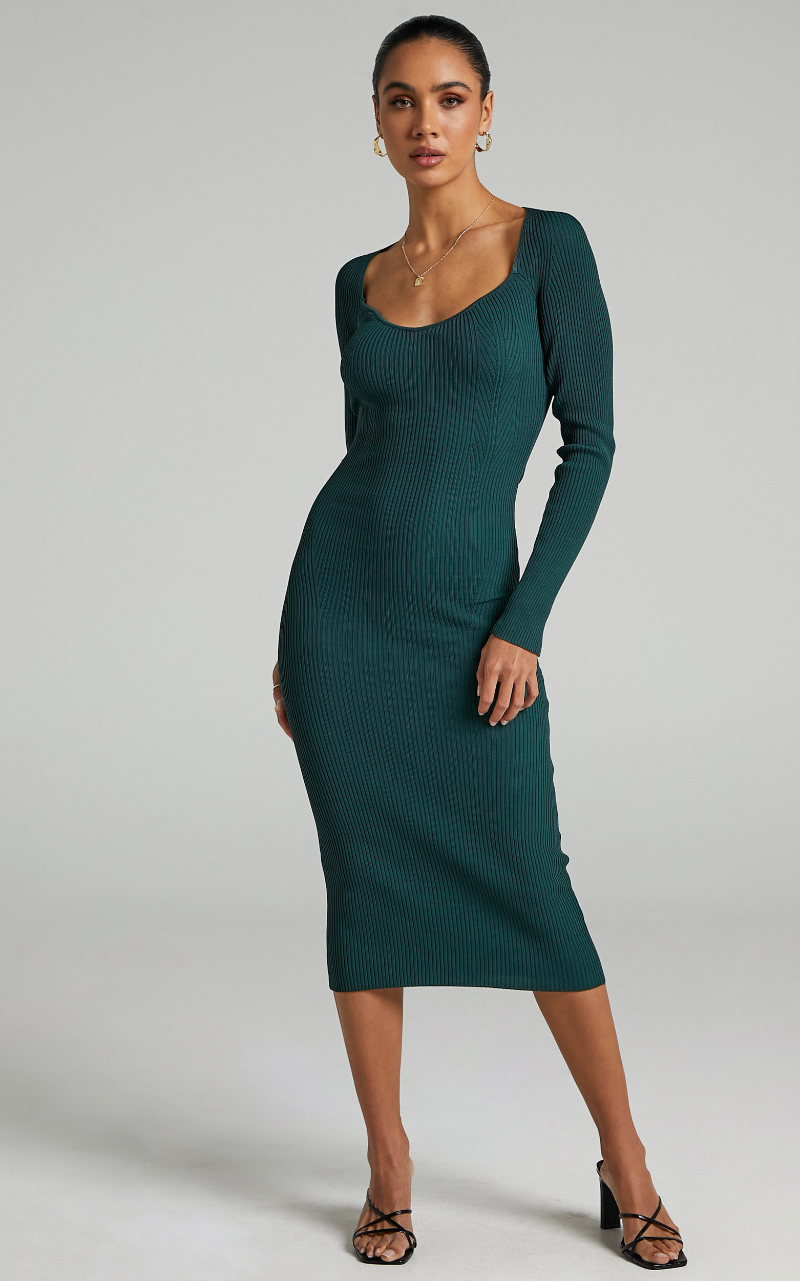 Charmaine  Sweetheart Neckline Maxi Rib Dress in Emerald - 06, GRN1, hi-res image number null