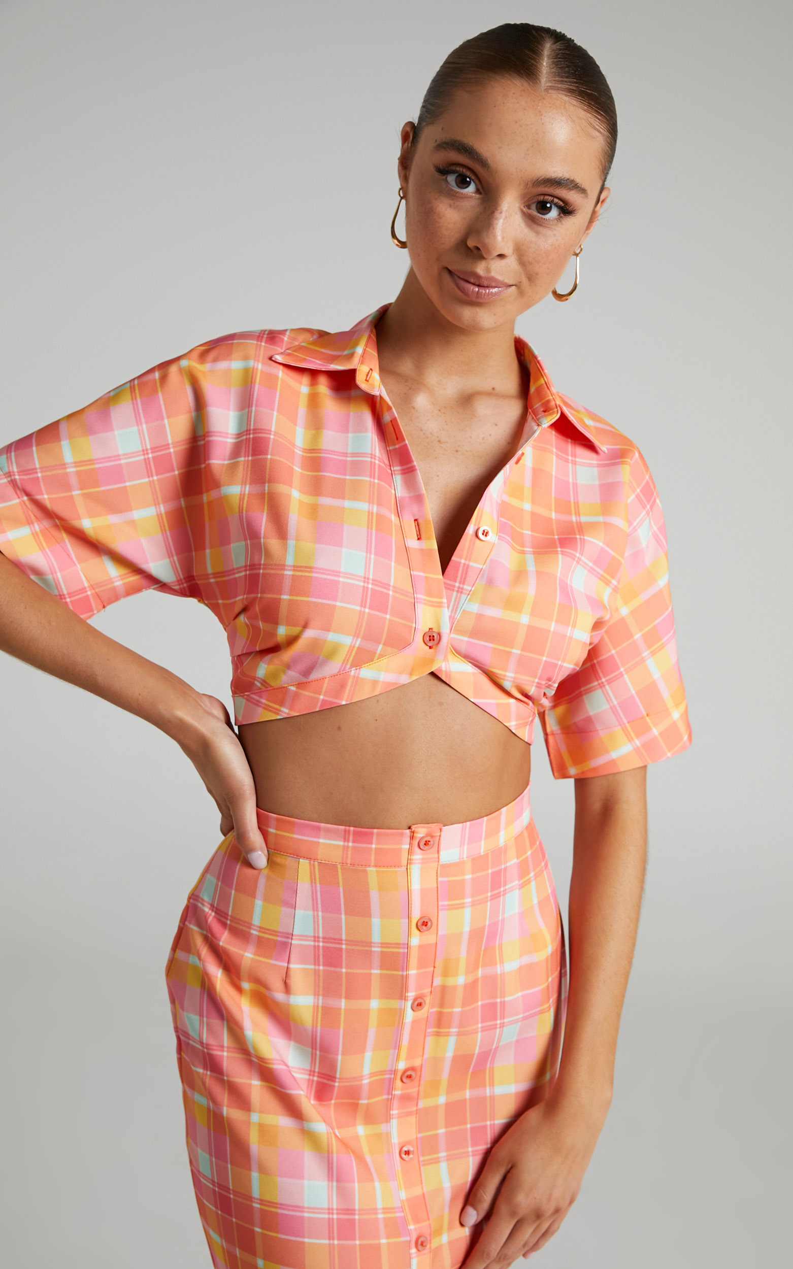 Runaway The Label - Avena Shirt in Orange Check - XS, ORG1, hi-res image number null