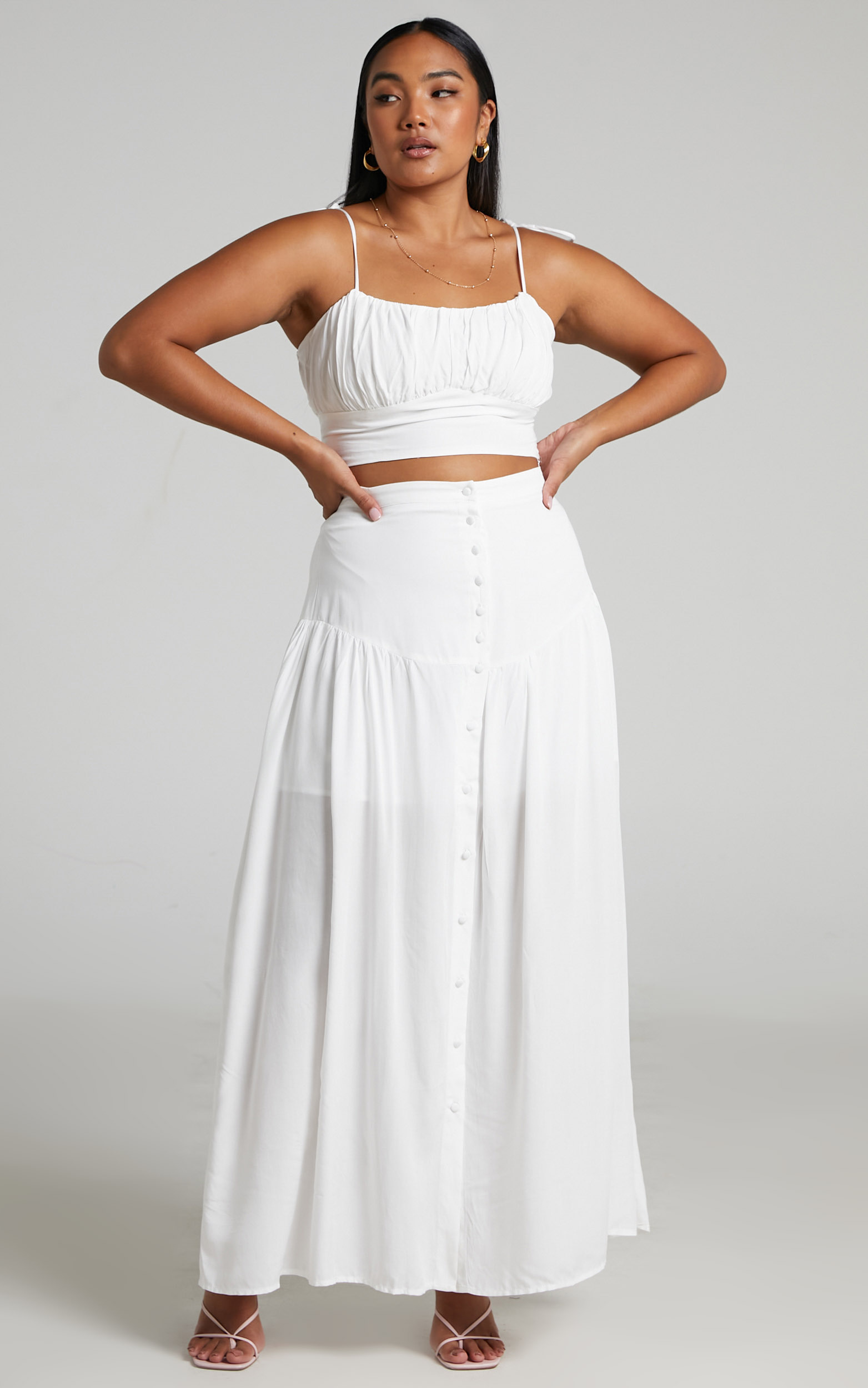 Jaye Ruched Bust Crop Top in Off White - 06, WHT3, hi-res image number null