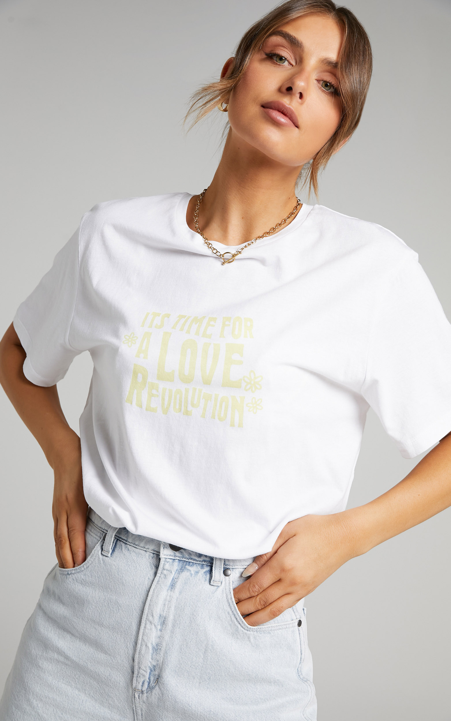 Charlie Holiday - love revolution boyfriend tee in White - L, WHT1, hi-res image number null