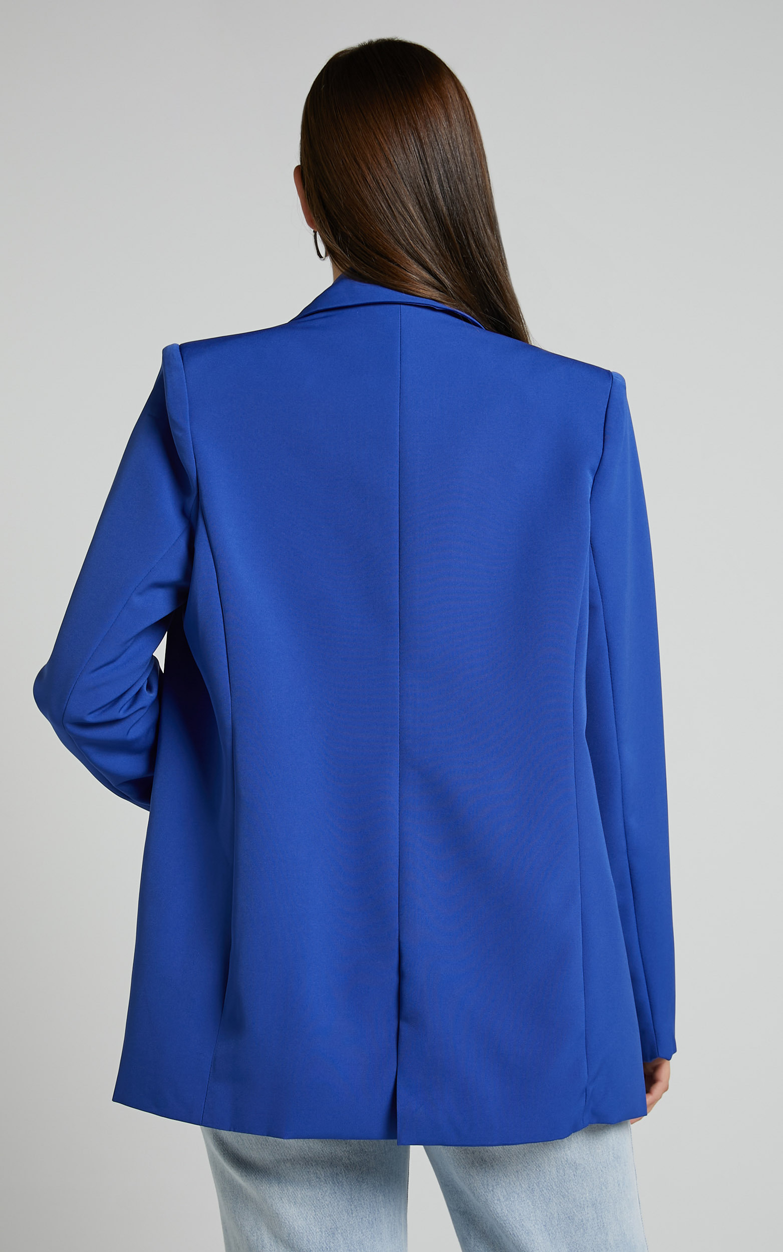 Sharmiel Blazer - Plunge Neck Oversized Longline Blazer in Cobalt Blue