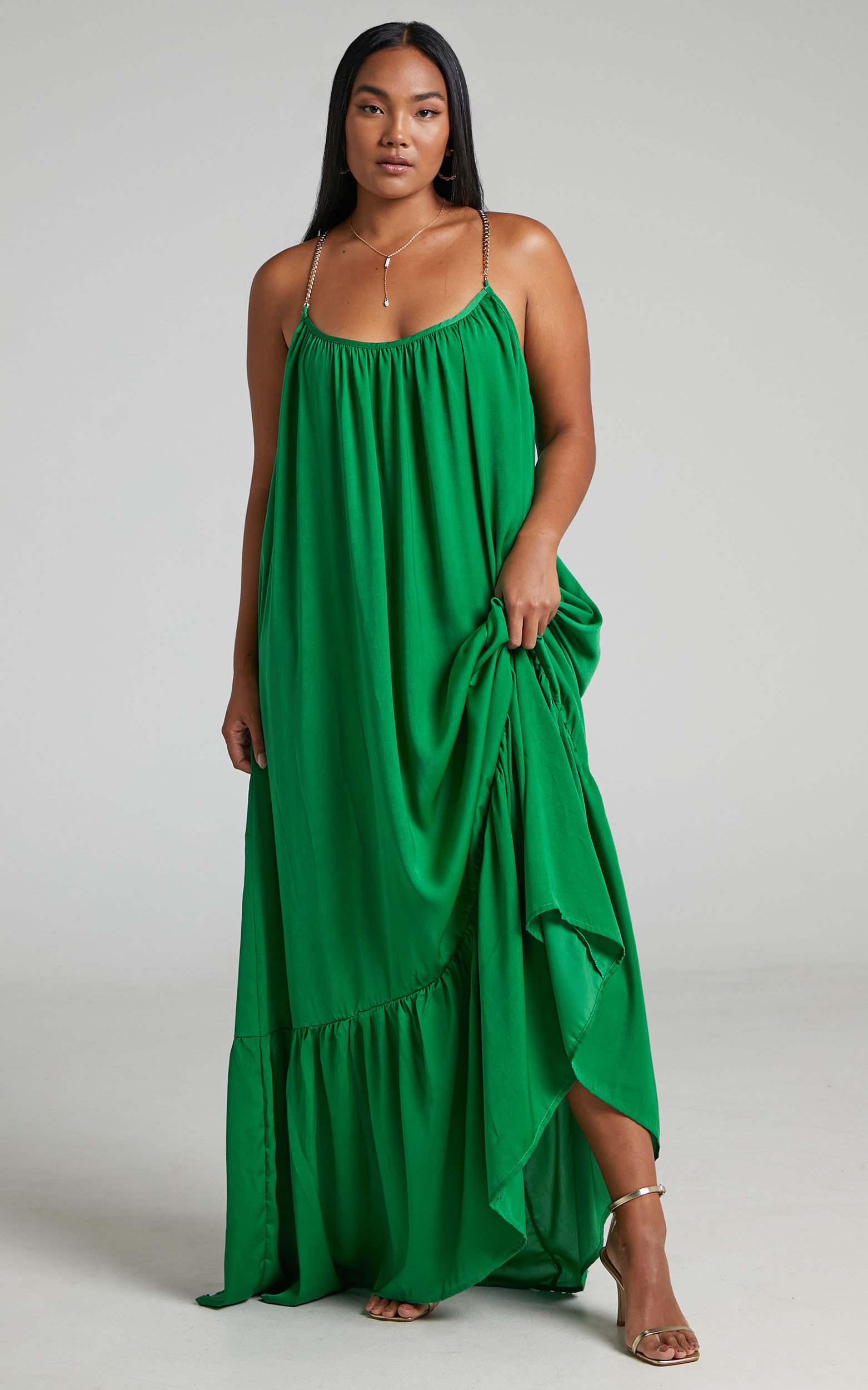 Sychie Chain Straps Relaxed Maxi Dress in Green - 06, GRN1, hi-res image number null