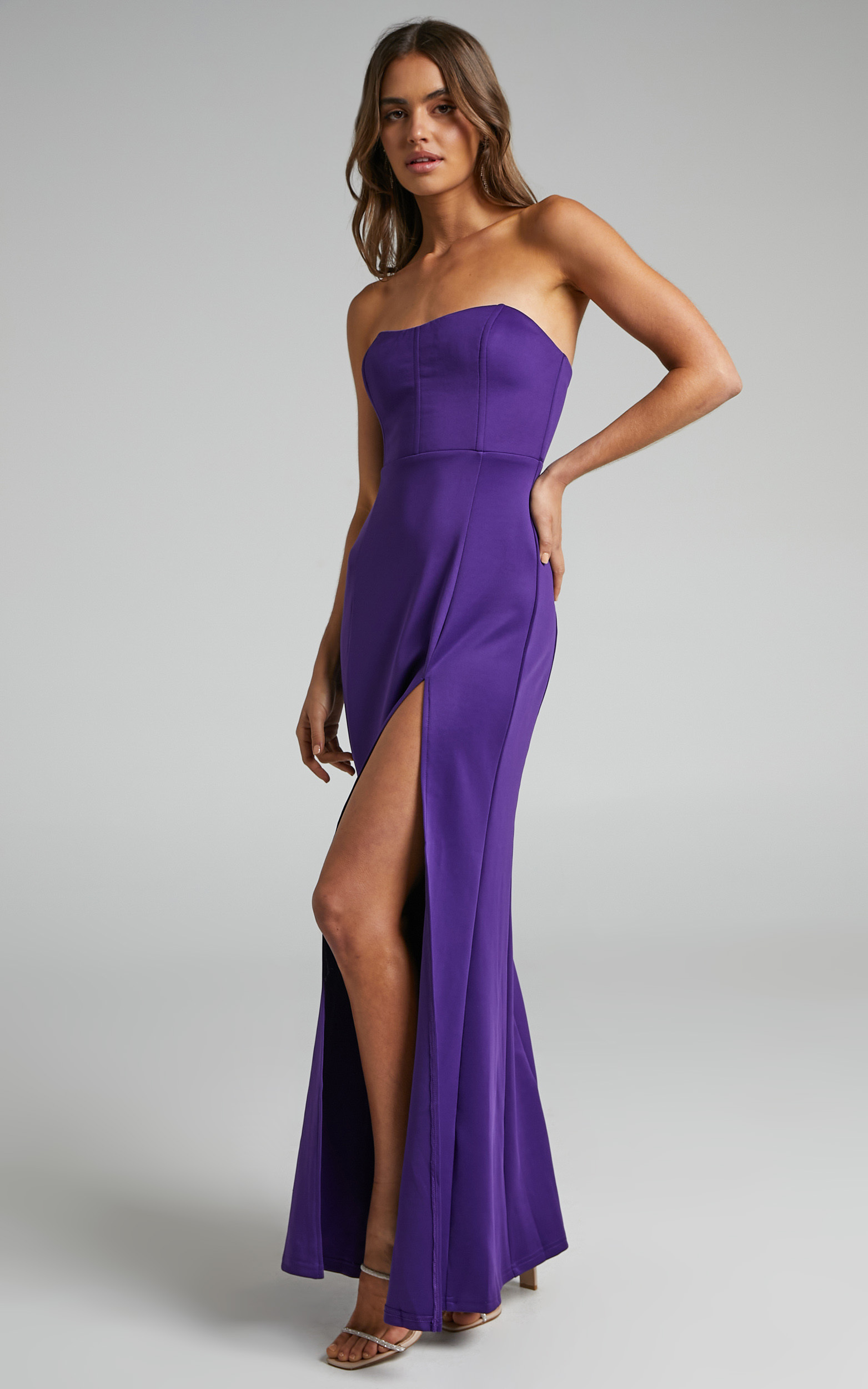 Sarisa Strapless Thigh Split Maxi Dress in Purple - 06, NVY1, hi-res image number null
