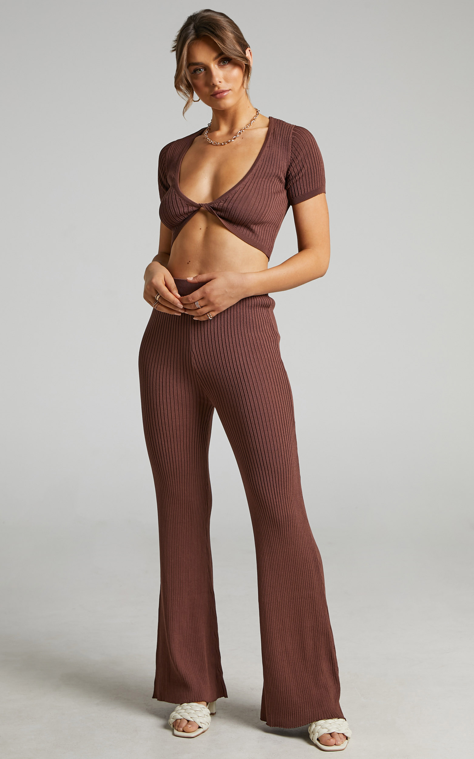 Zyanya Ribbed Cropped Two Piece Set in Chocolate - 06, BRN2, hi-res image number null