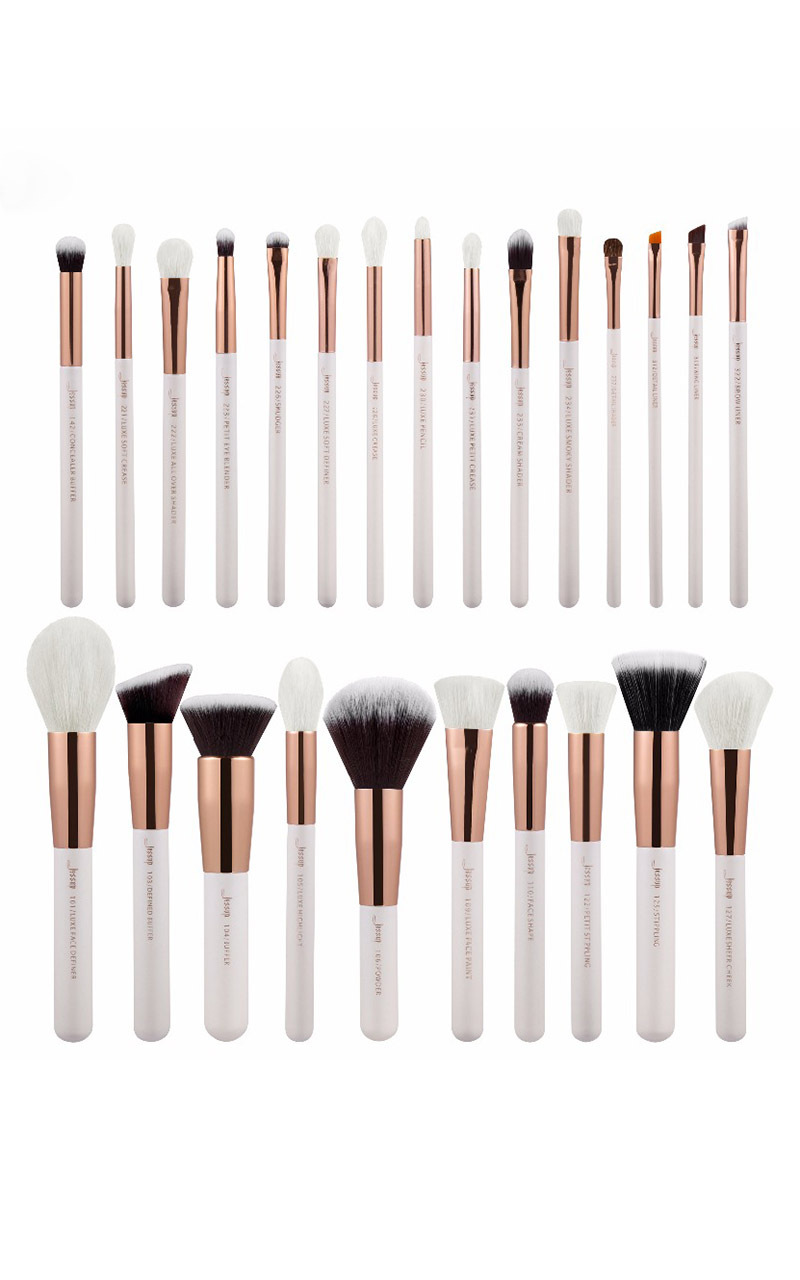 Makeup brush set in white and rose gold - 25 pc, WHT1, hi-res image number null