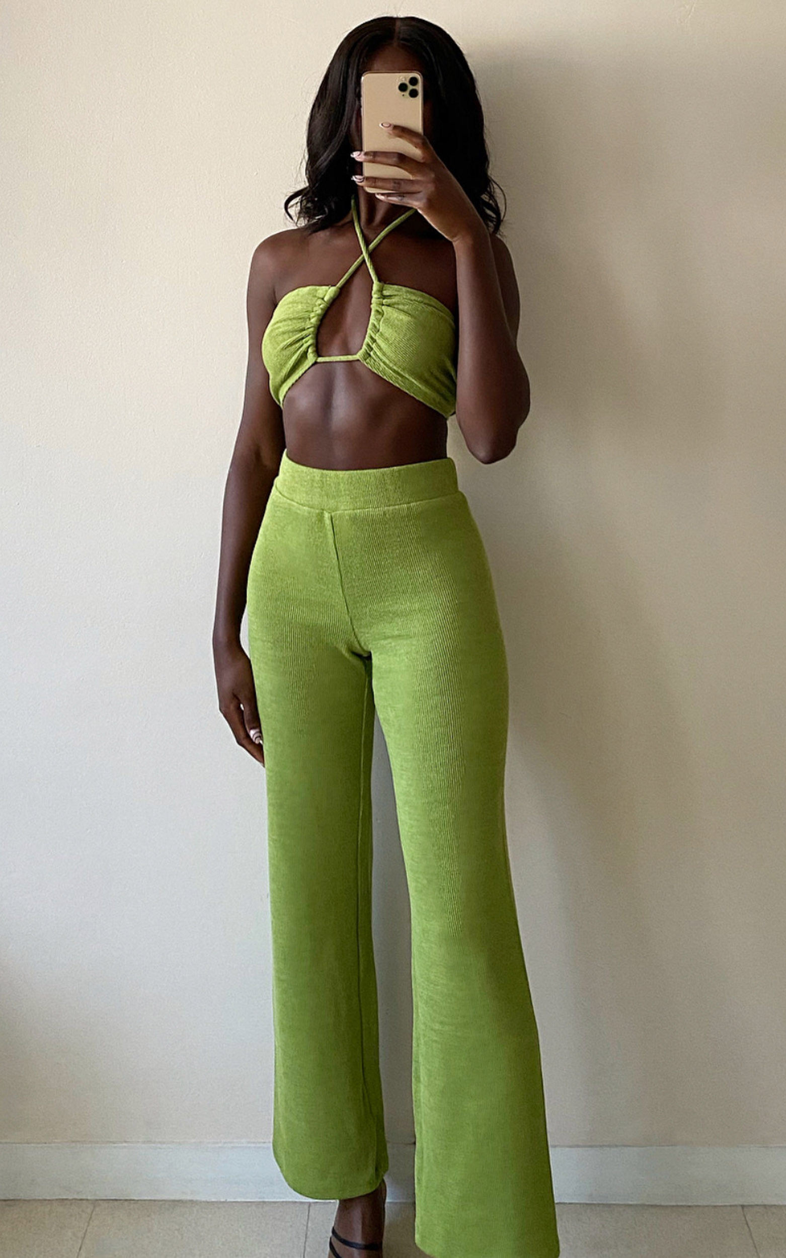 Juliann Knit Two Piece Pant Set with Crop Top in Green - 04, GRN1, hi-res image number null