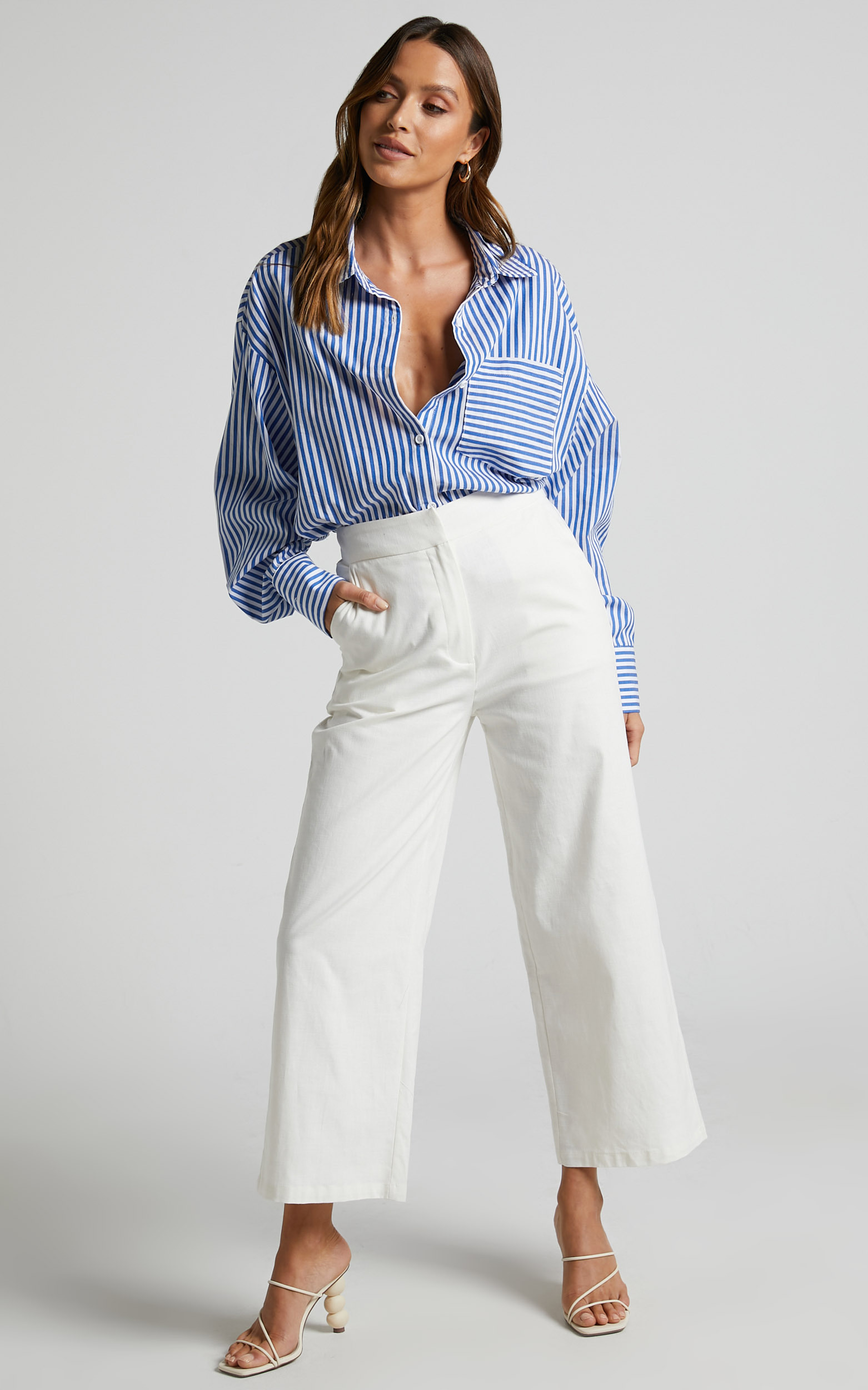 RHAILA PANTS - MID RISE RELAXED WIDE LEG CULOTTE PANTS in White ...
