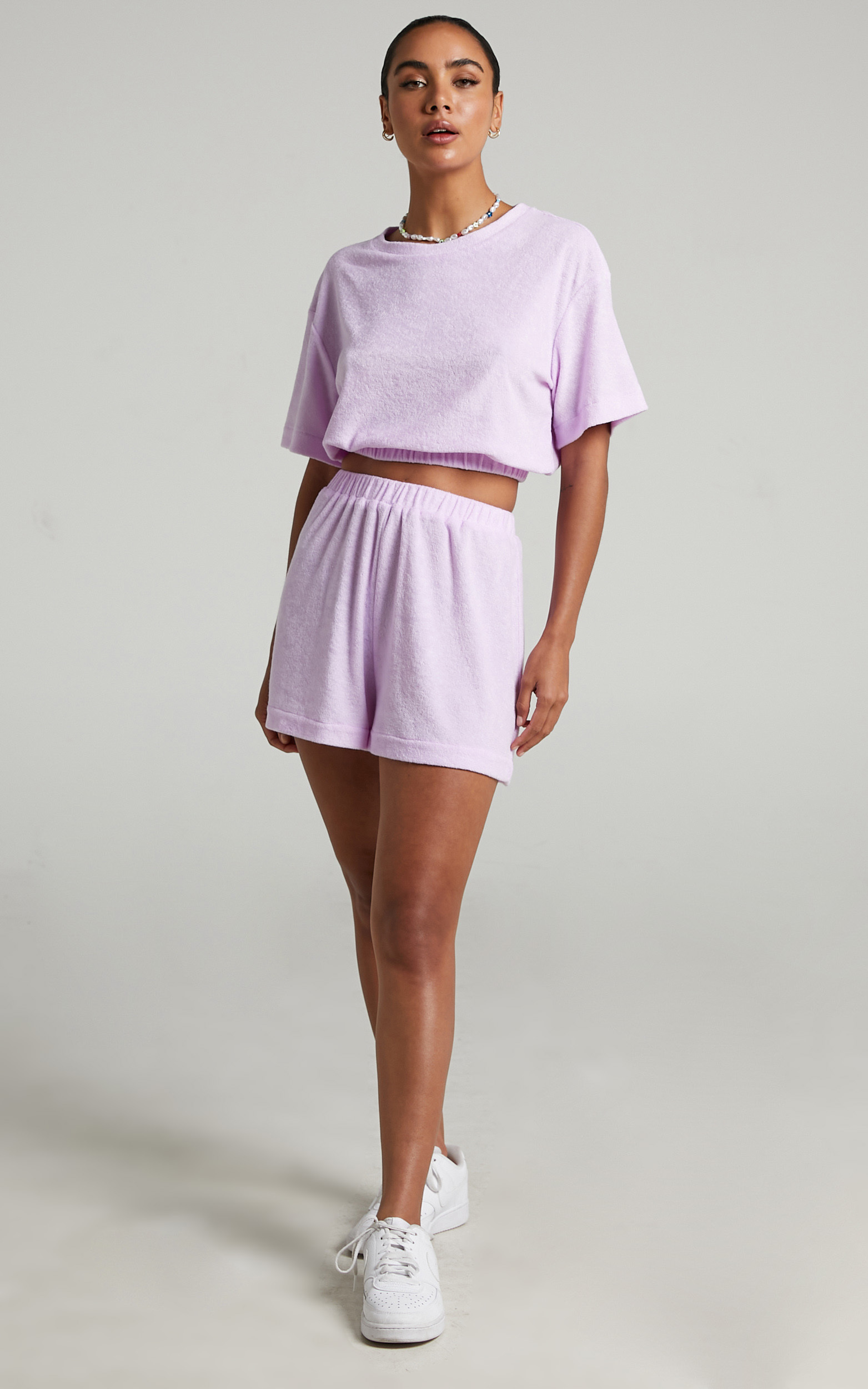 Giada Terry Towelling Elasticated Shorts in Lilac - 04, PRP2, hi-res image number null