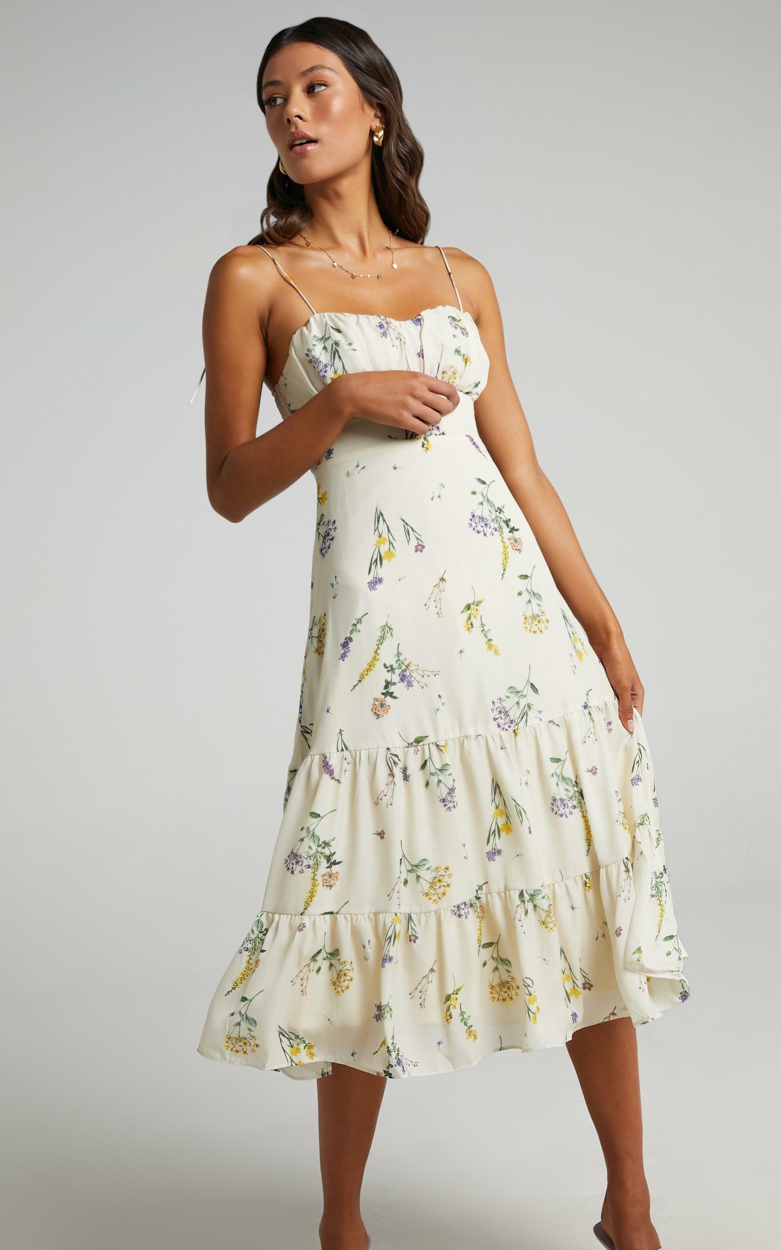 Monaco Sweetheart Midi Dress in Botanical floral - 04, CRE1, hi-res image number null