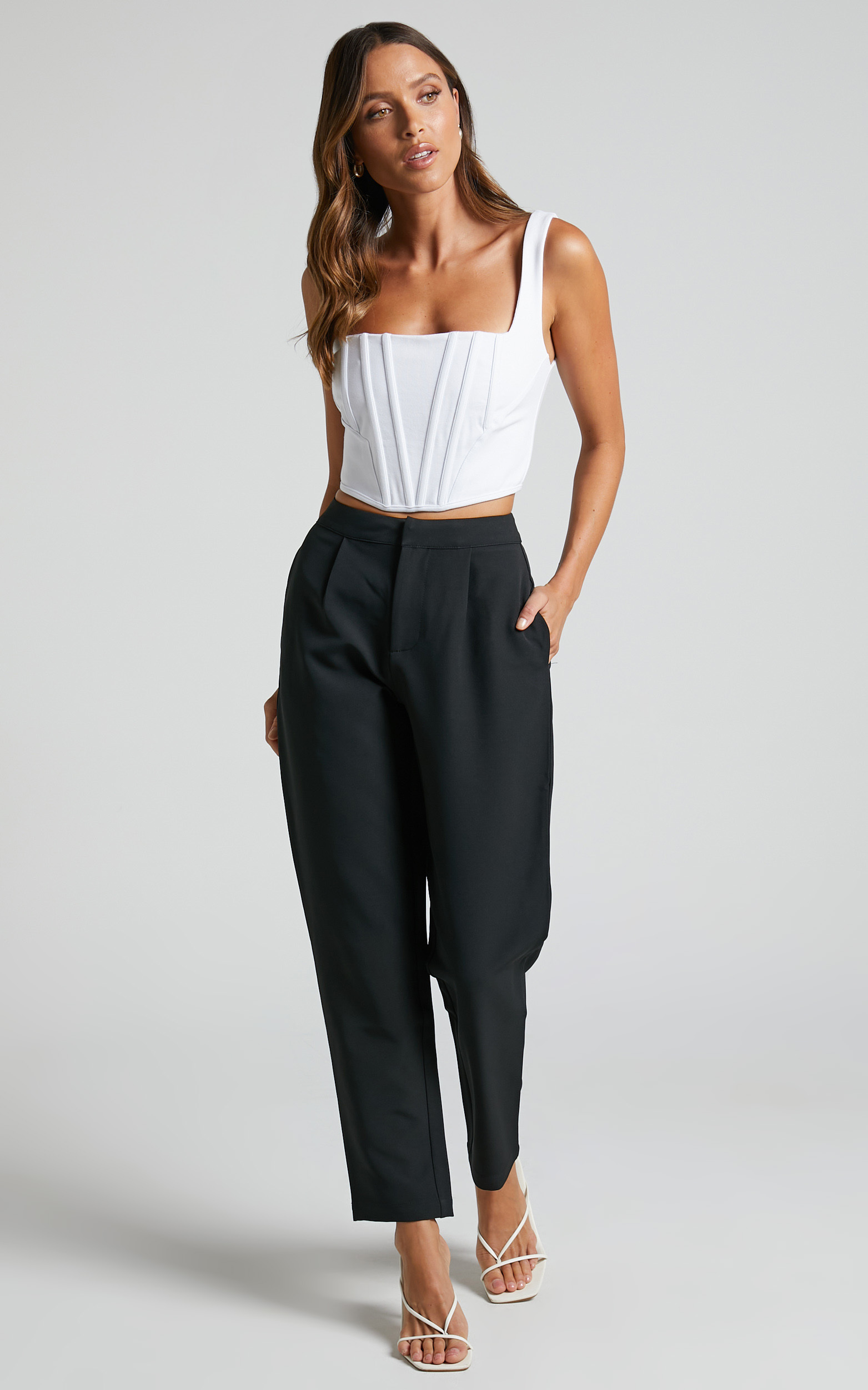 Damika Pants - High Waist Cropped Pin Tuck Pants in Black - 04, BLK1, hi-res image number null