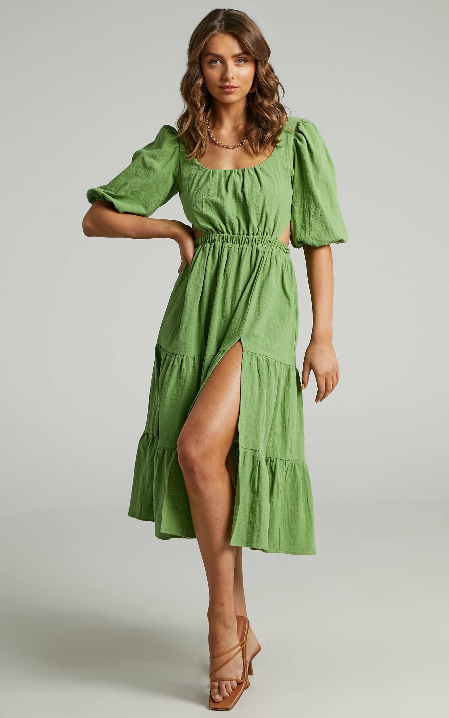 Ianthea Cut Out Tiered Midi  Dress in Green - 06, GRN2, hi-res image number null