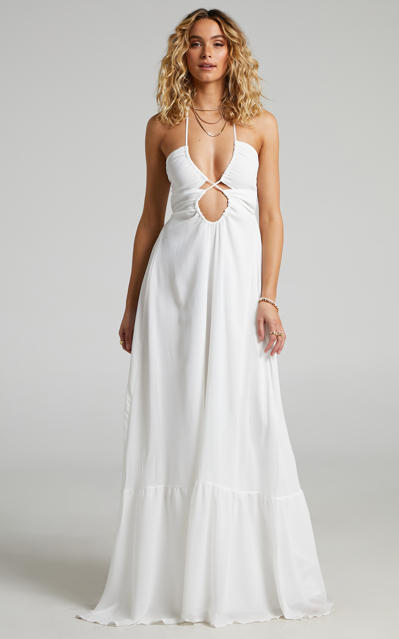 Auroray Cross Front Halter Maxi Dress in White - 06, WHT1, hi-res image number null