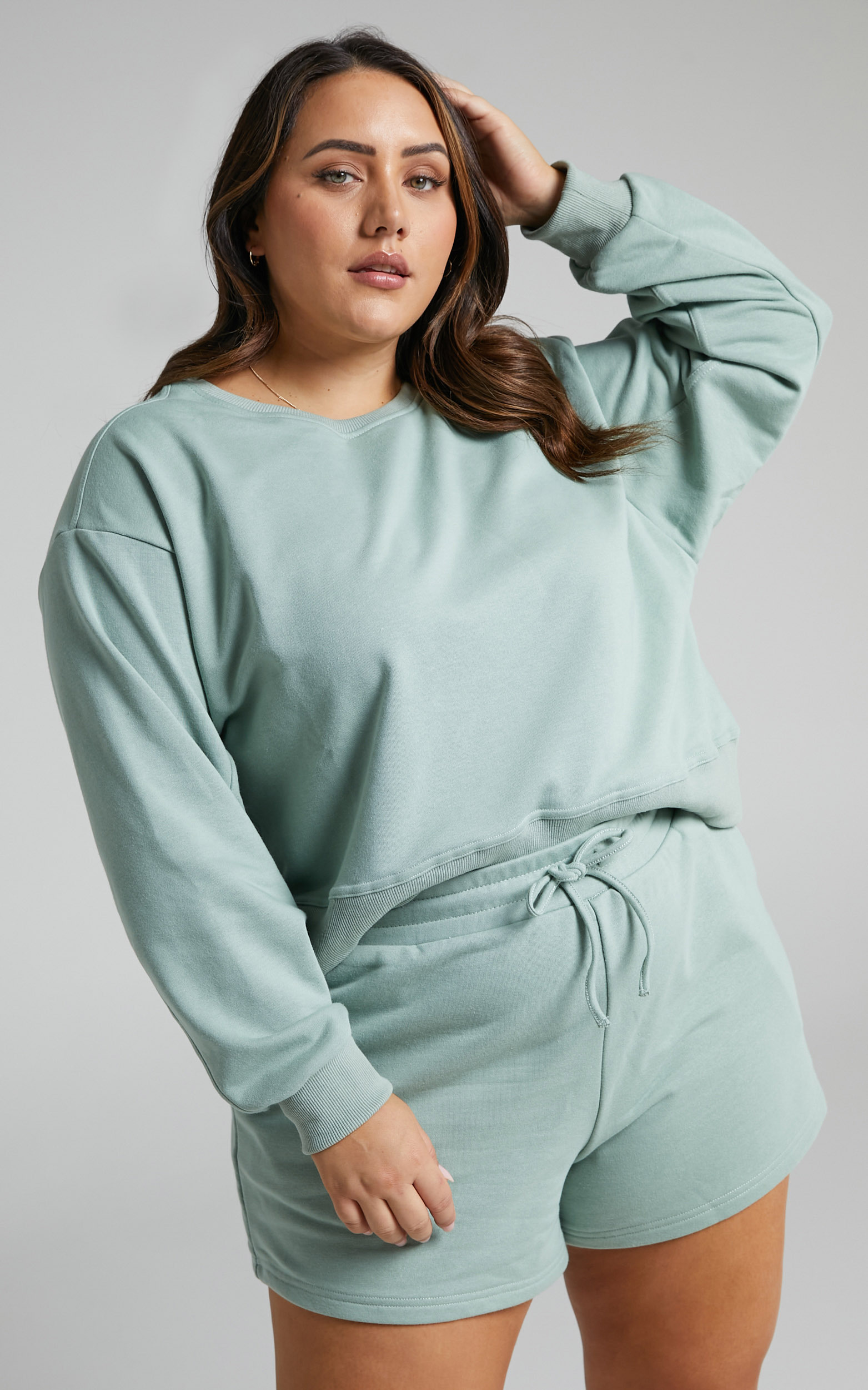 Jensome Boxy Fit Crop Jersey Sweater in Sage - 04, GRN1, hi-res image number null
