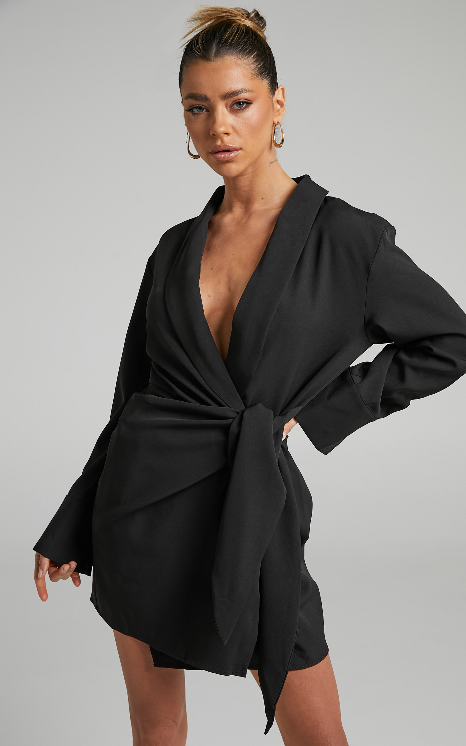 Pamela Tie Wrap Blazer Mini Dress in Black - 08, BLK1, hi-res image number null