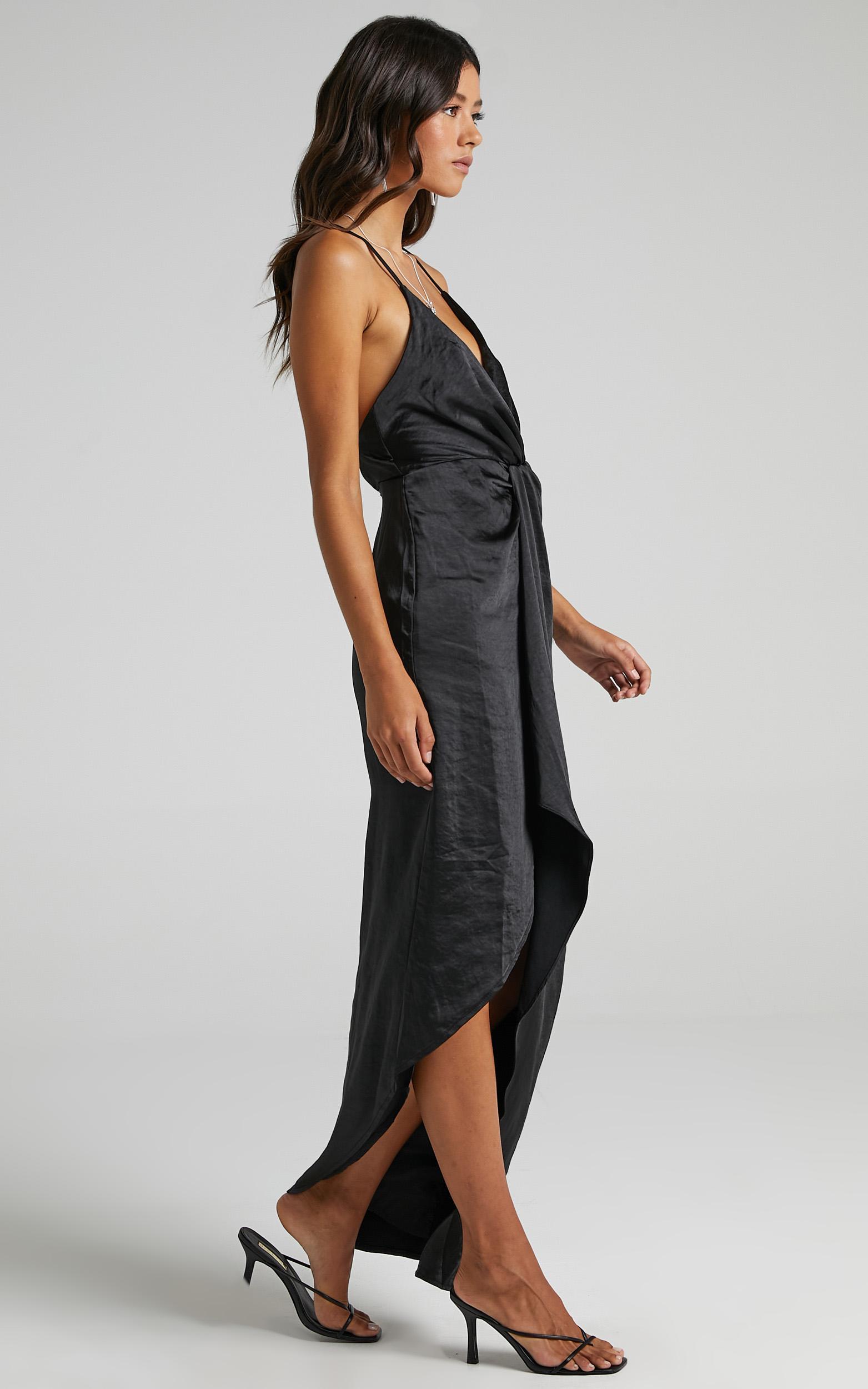 Jayne Twist Front Maxi dress in Black Satin - 06, BLK1, hi-res image number null