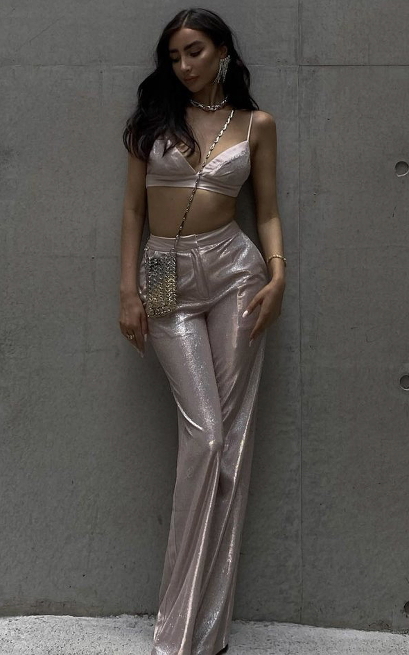Sharleez Glitter High Waisted Tailored Wide Leg Pant in Rose Gold - 06, RSG2, hi-res image number null