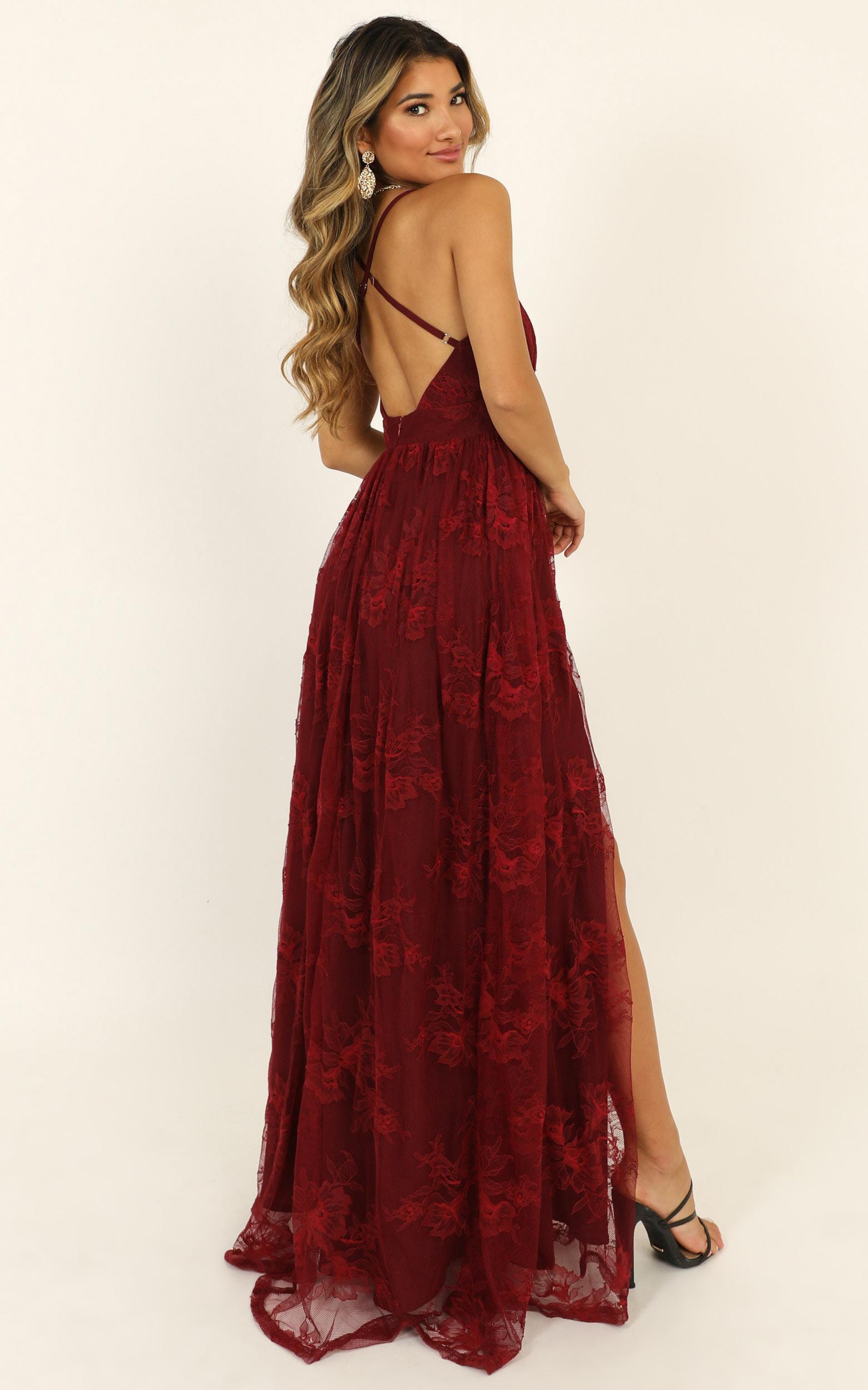 Prom Loving Plunge Maxi Dress in Wine Lace - 20, WNE2, hi-res image number null