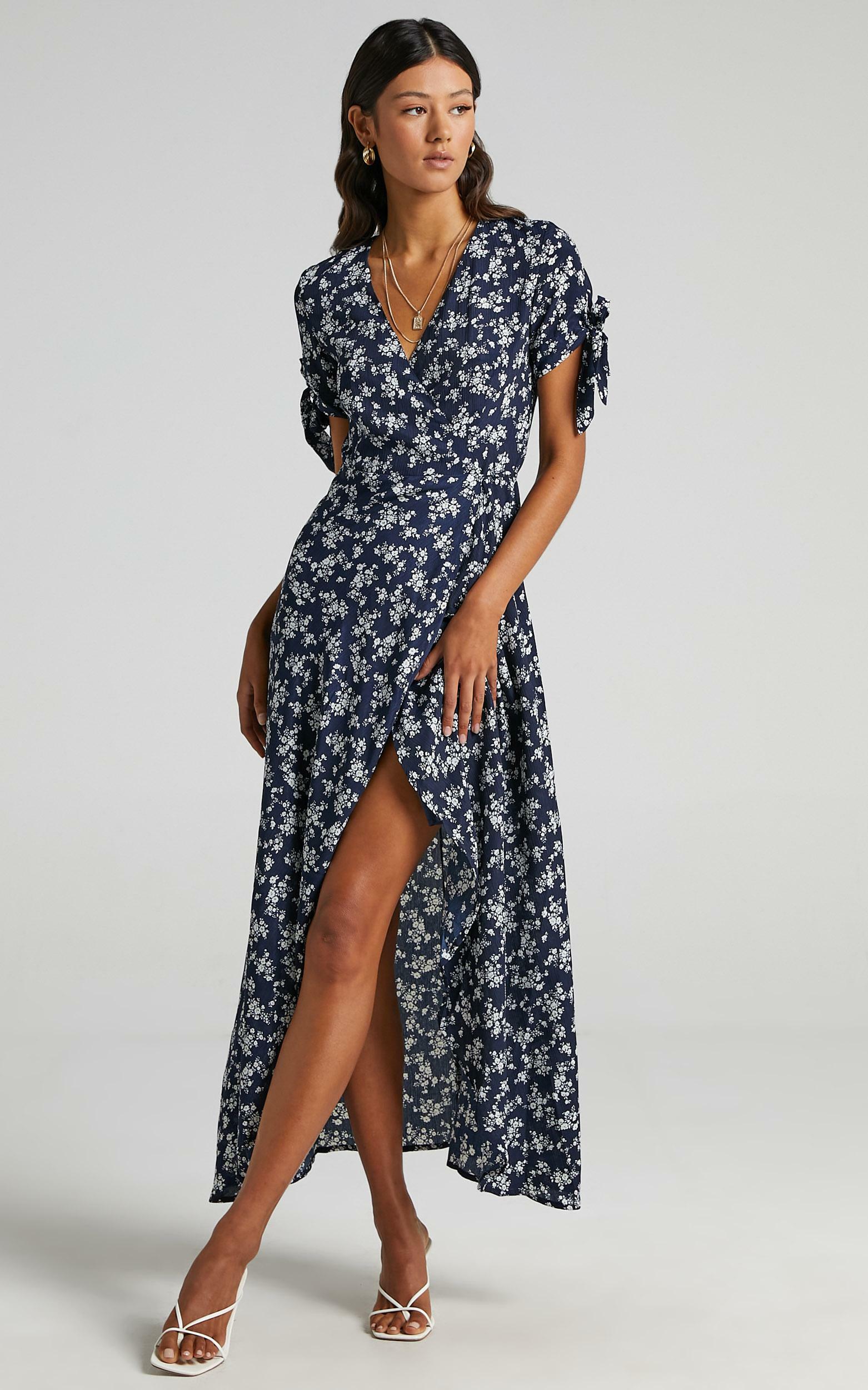 Picking It Up Wrap Maxi Dress in Navy Floral | Showpo