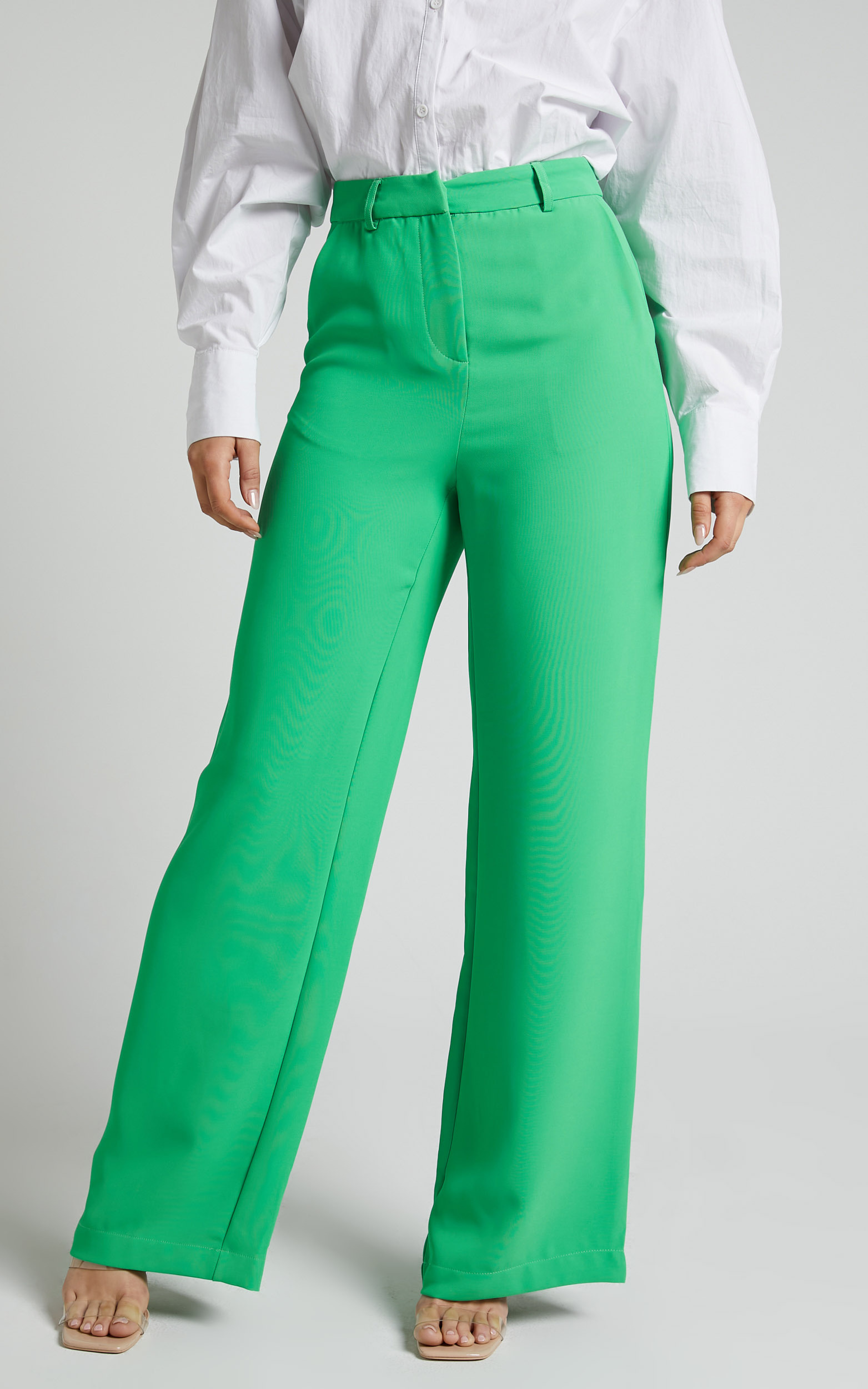 Bonnie Pants - High Waisted Tailored Wide Leg Pants in Green | Showpo NZ