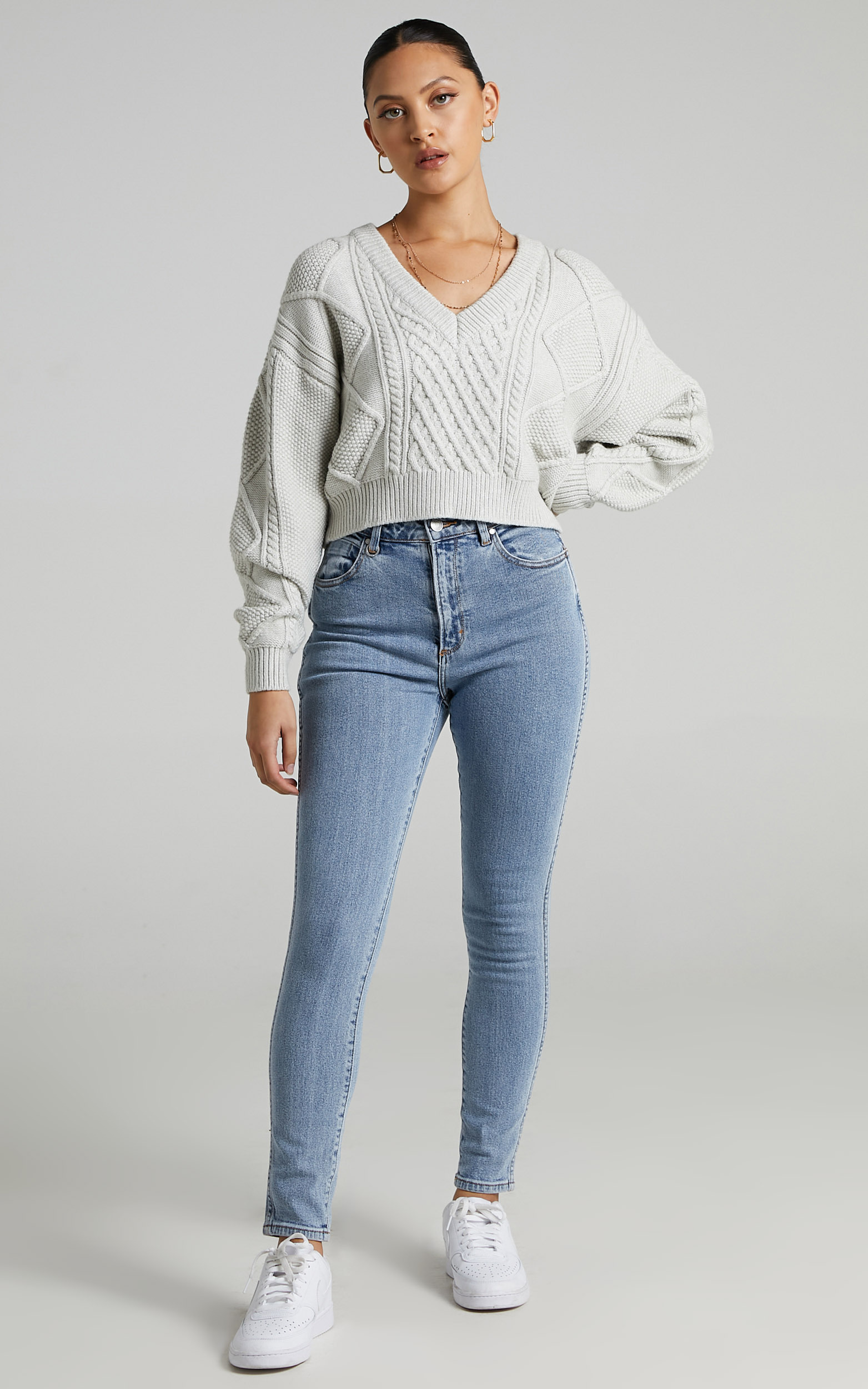 Tamsin Cable Knit Jumper in Light Grey - 06, GRY1, hi-res image number null
