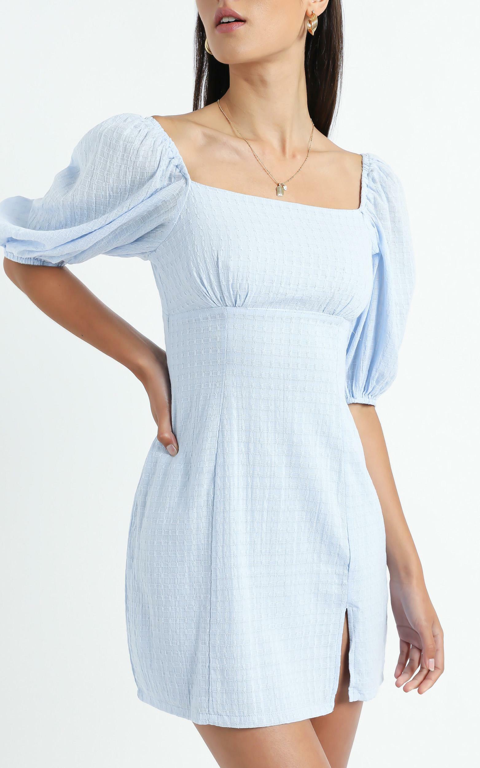 Electric Babe Square Neck Puff Sleeve Mini Dress in Blue - 06, BLU2, hi-res image number null
