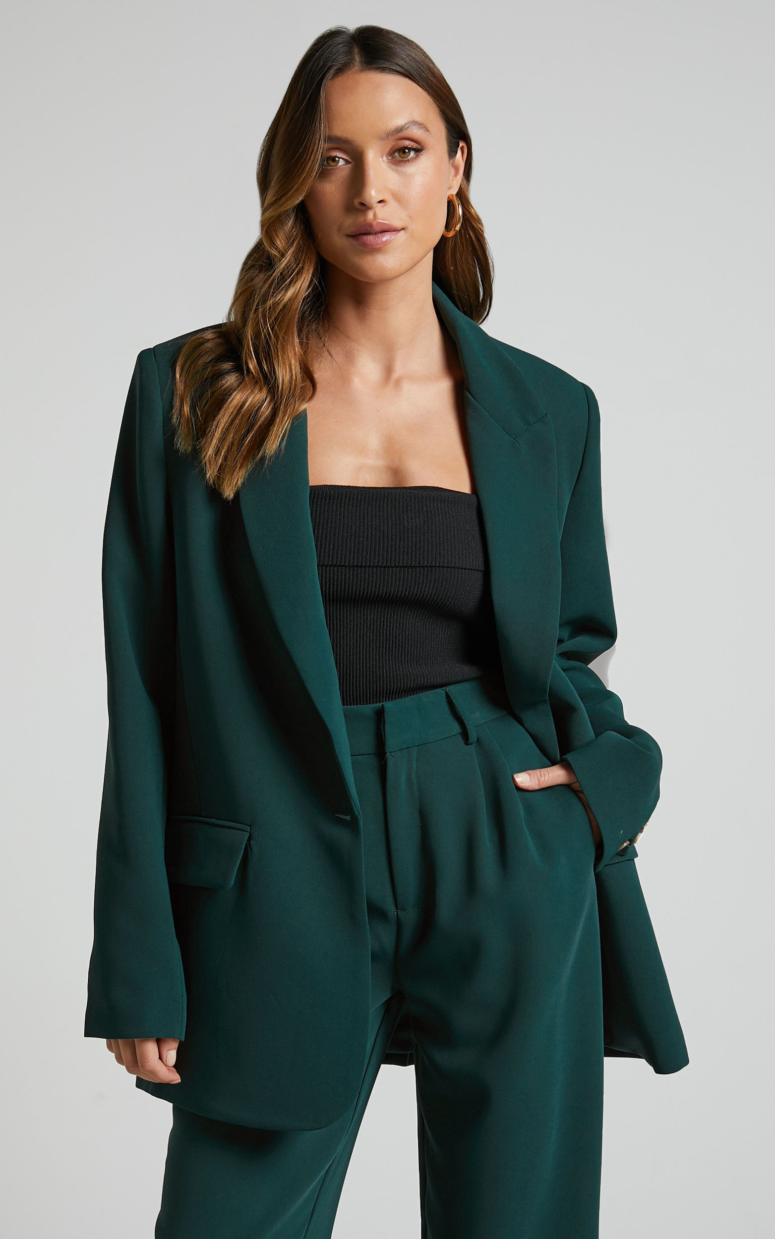 Caralina Blazer - Oversized Single Breasted Blazer in Forest Green - 06, GRN3, hi-res image number null