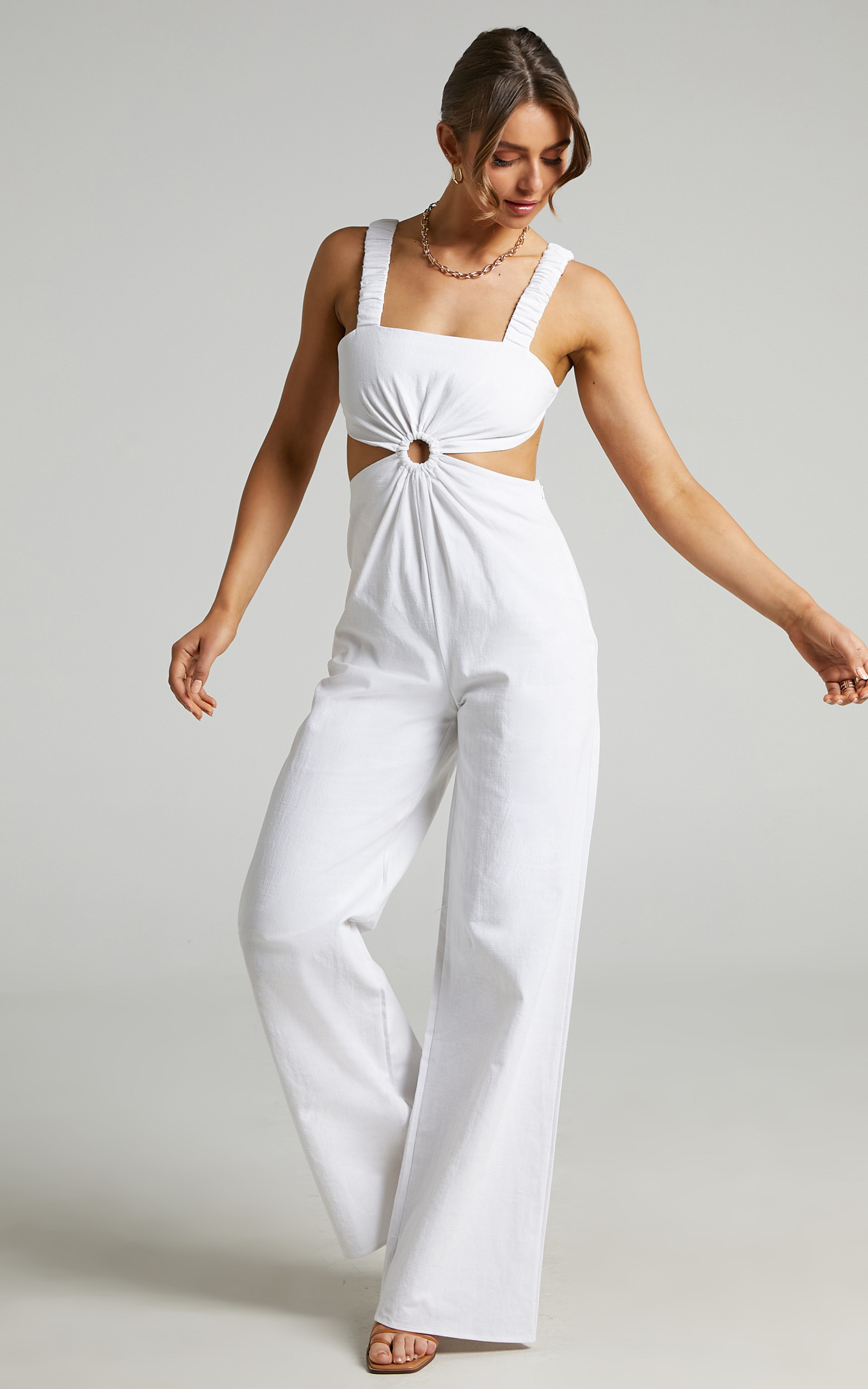 Cardilyn Jumpsuit with Ring at Waist in White - 06, WHT1, hi-res image number null