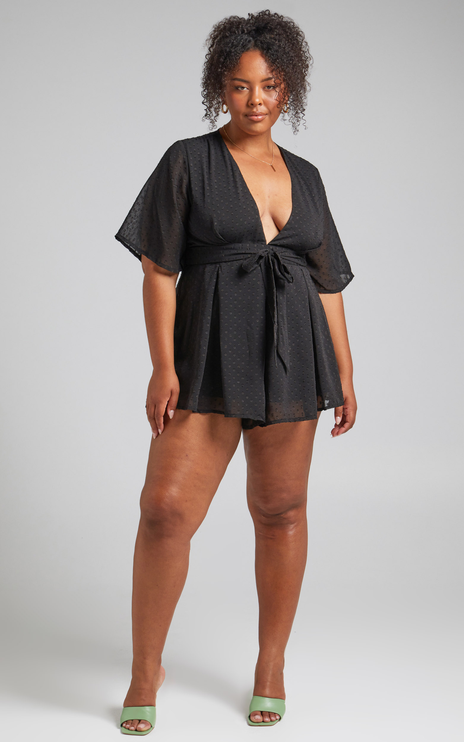 Chains Hit My Chest Plunge Mini Playsuit in Black - 06, BLK1, hi-res image number null