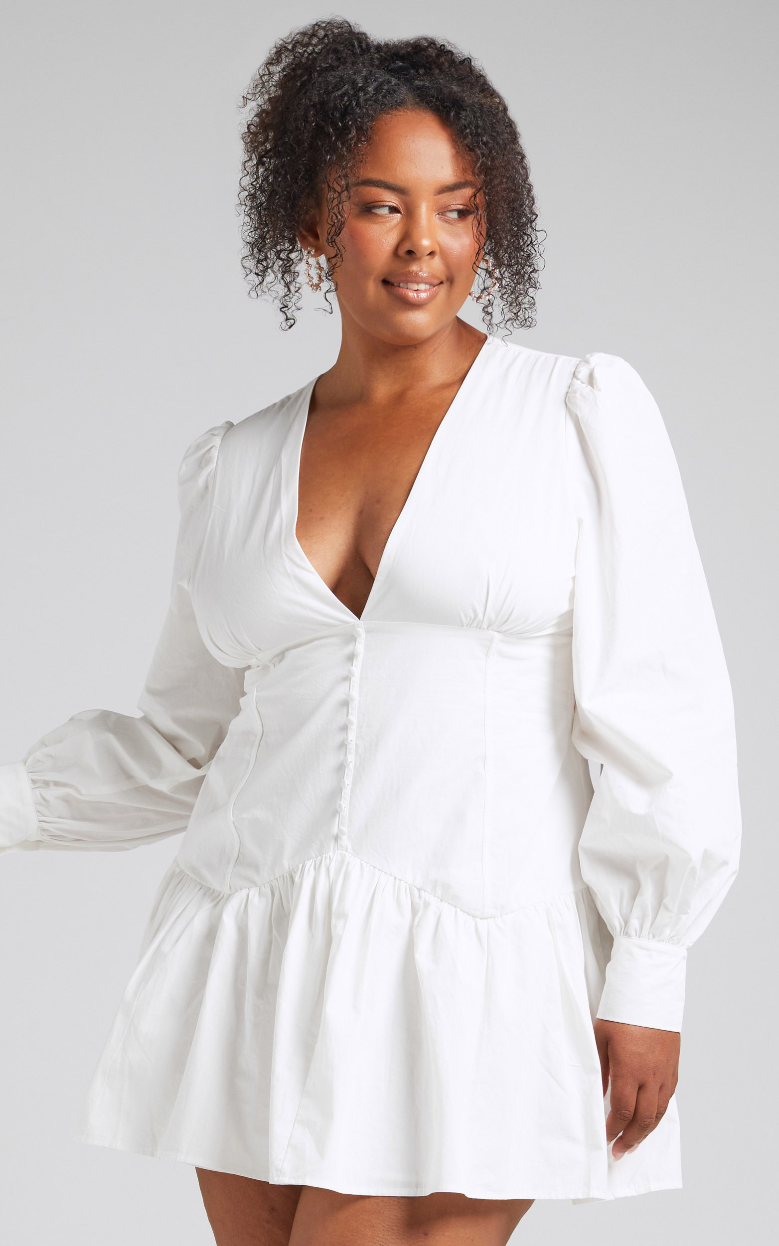 Carlyle Long Sleeve Mini Dress with Corset Detailing in White - 04, WHT5, hi-res image number null