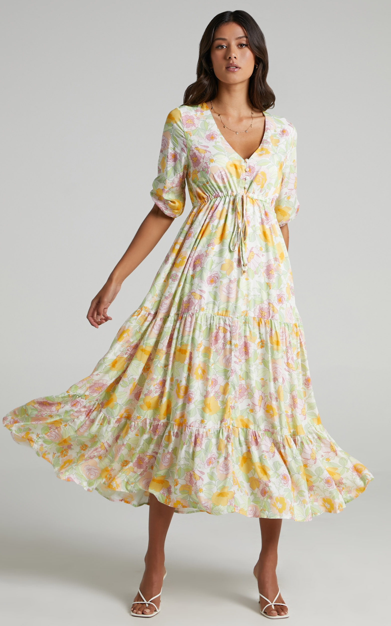 Lilibelle Dress in Linear Floral - 06, WHT2, hi-res image number null