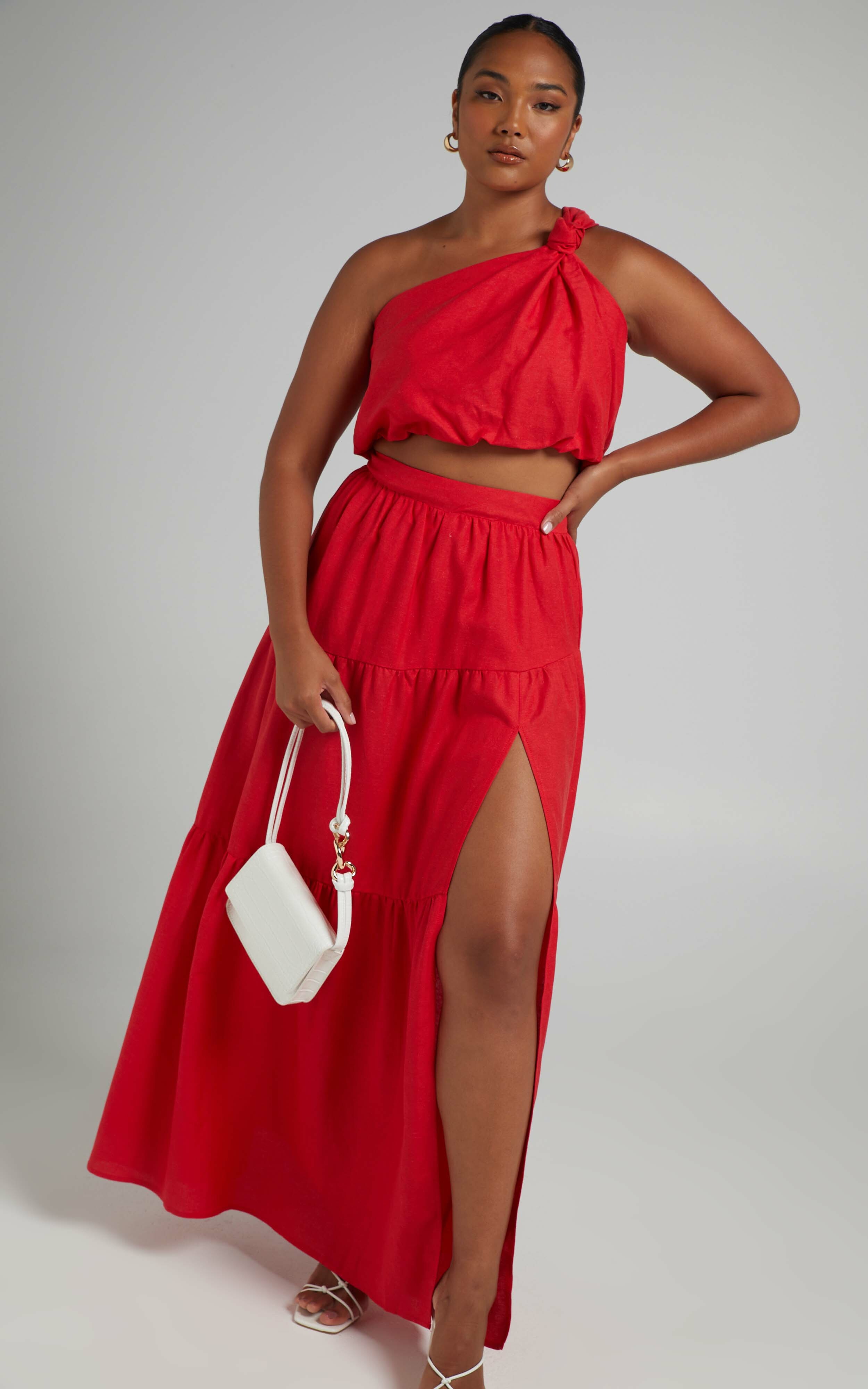 Aerilyn One Shoulder Maxi Two Piece Set in Red - 06, RED3, hi-res image number null