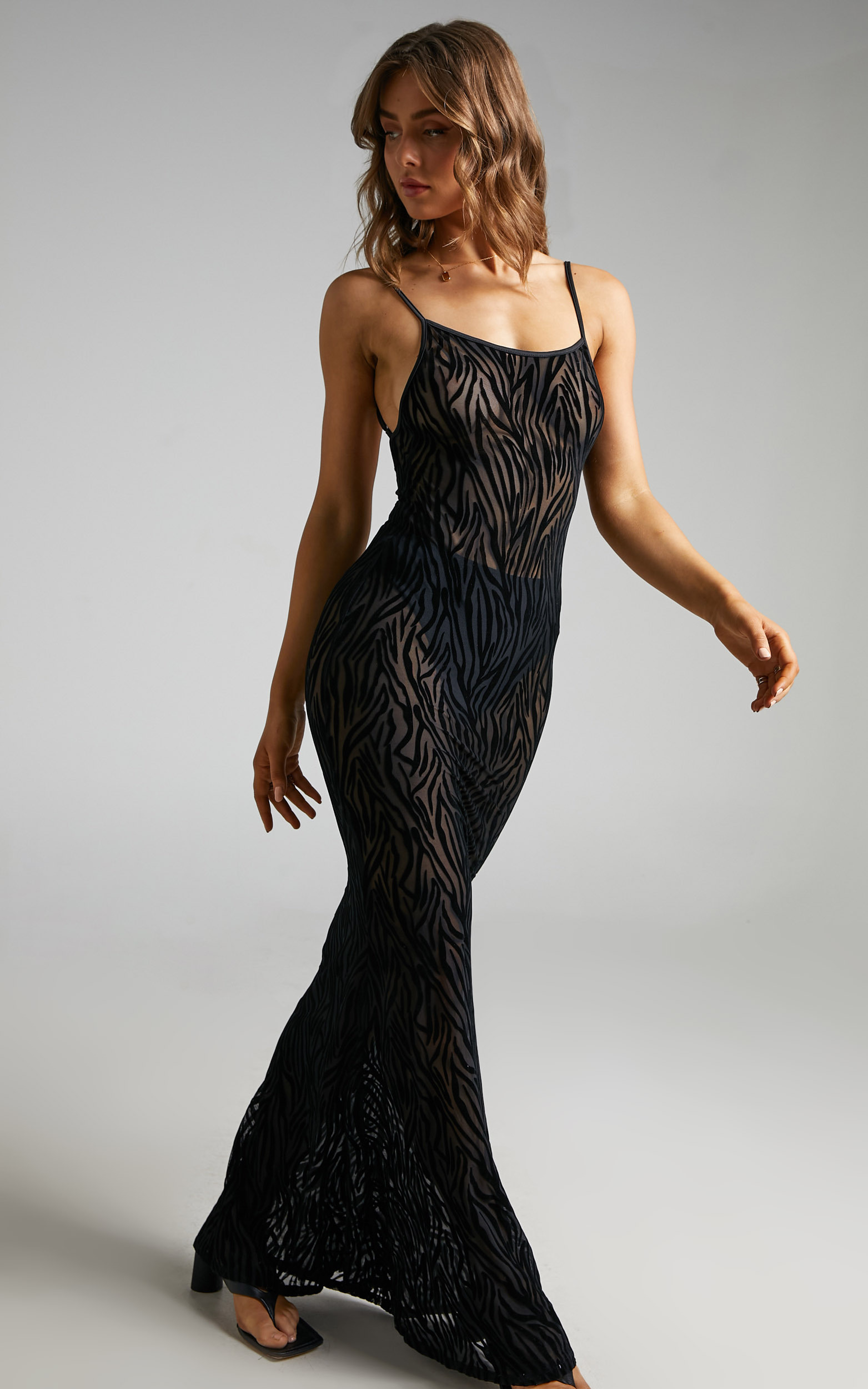 Theia Backless Mermaid Maxi Dress in Black Zebra - 06, BLK1, hi-res image number null