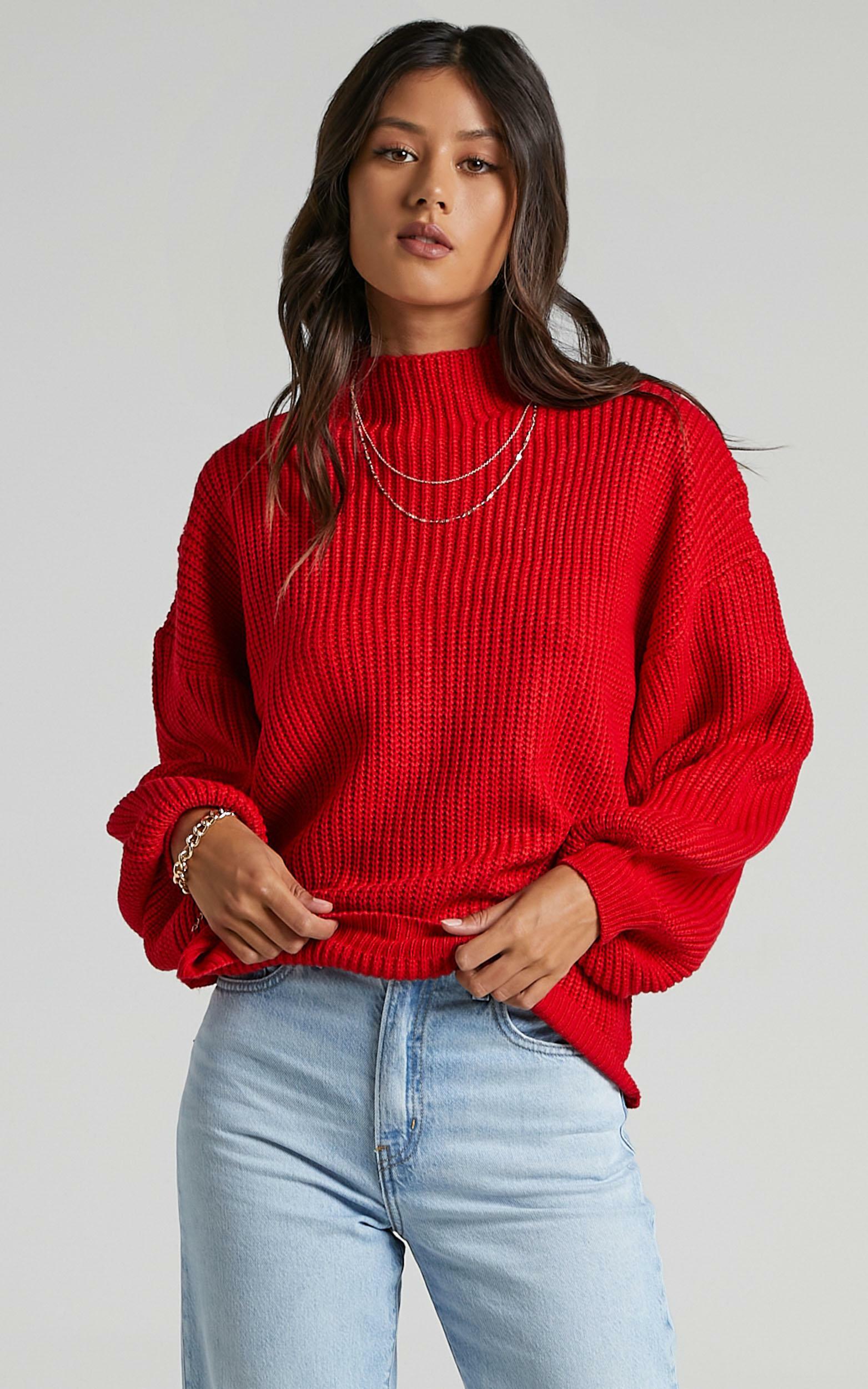 I Feel Love Oversized Knit Jumper in Red - 08, RED3, hi-res image number null
