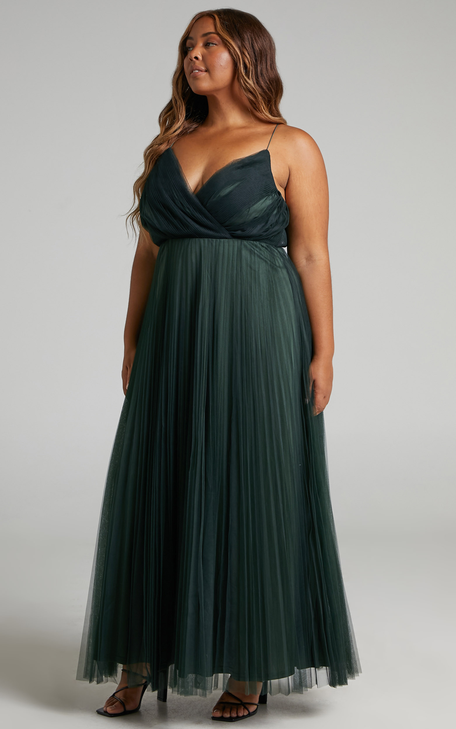 Allany Pleated Tulle Maxi Dress in Emerald - 04, GRN1, hi-res image number null