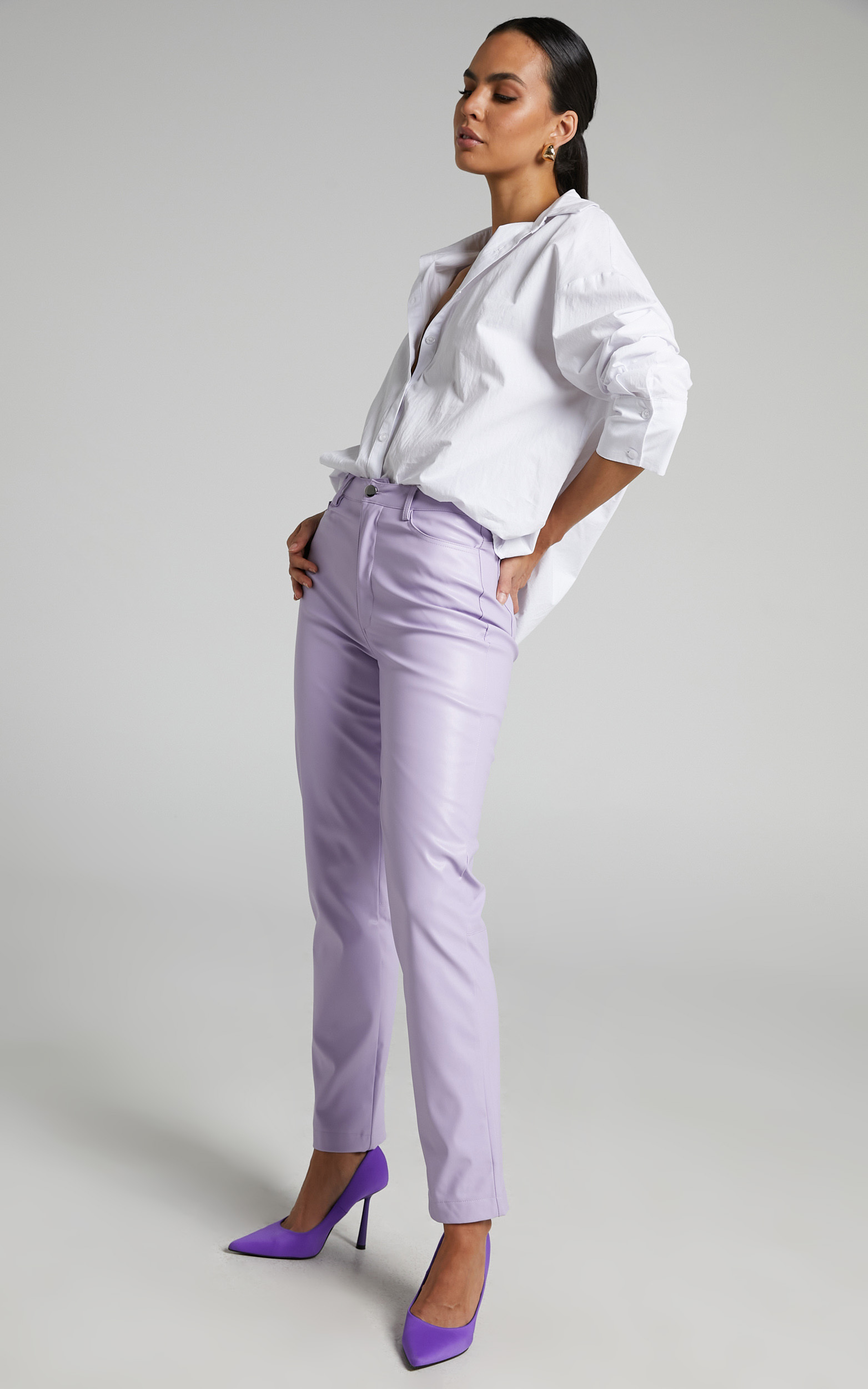 Dilyenne High Waist Straight Leg Faux Leather Pants in Lilac - 06, PRP5, hi-res image number null