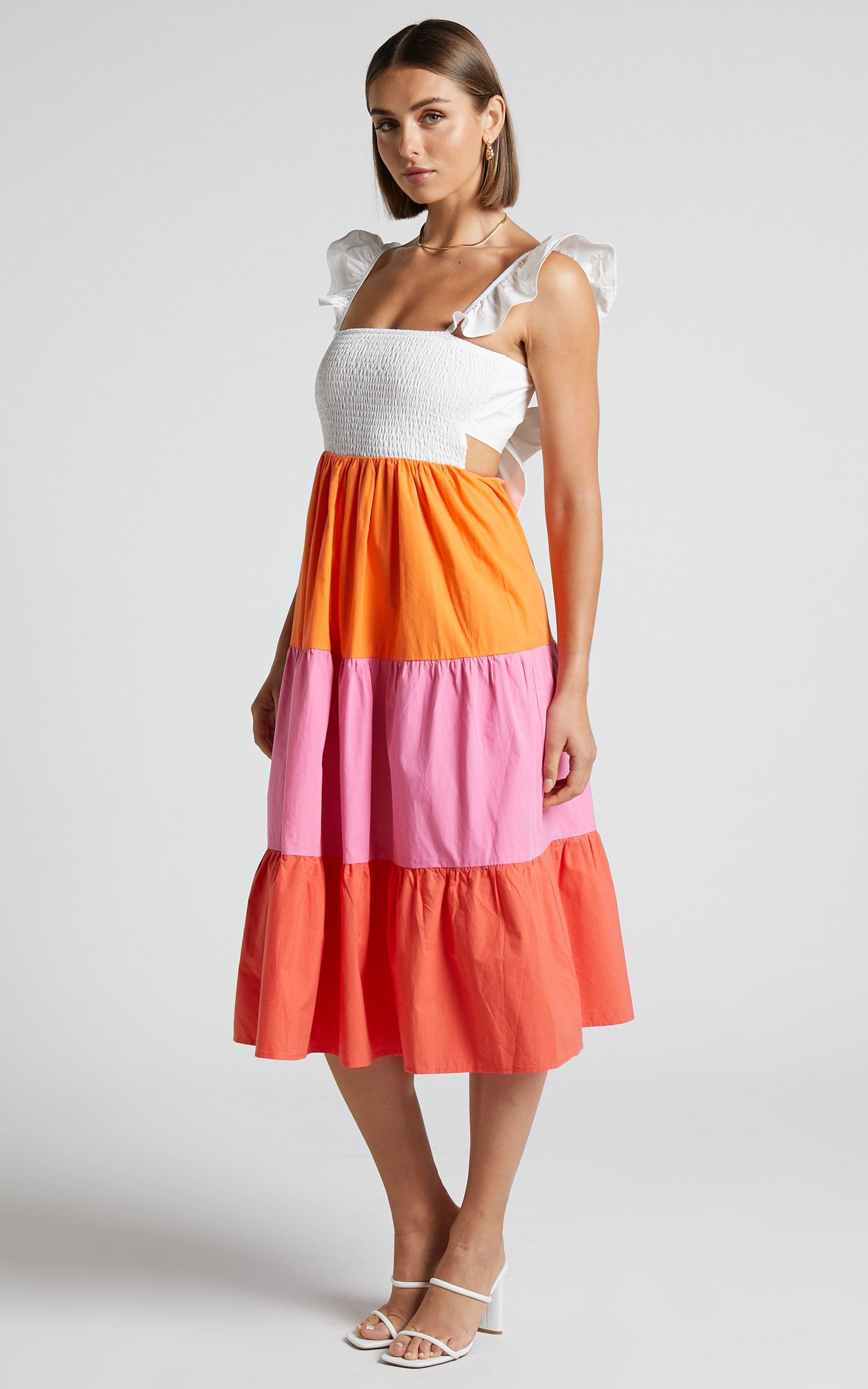 Eugenna Cotton Tiered Colour Block Midi Dress in Multi - 06, MLT1, hi-res image number null