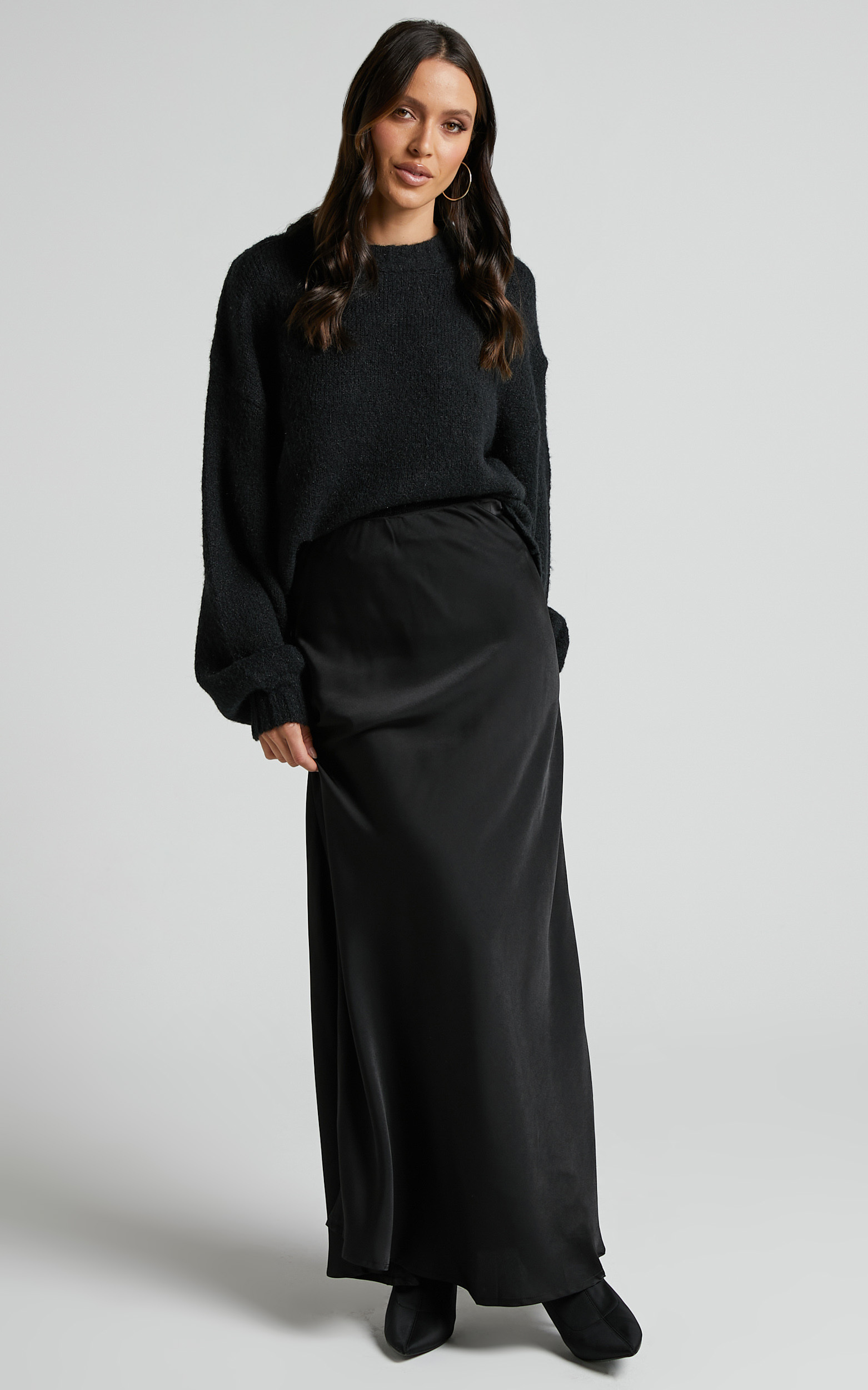 Amari Maxi Skirt - High Waisted Bias Cut Midi in Black | Showpo