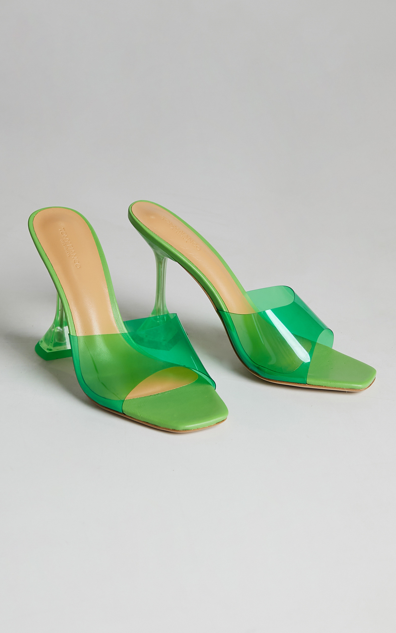 TONY BIANCO - SERRIN Heels in CLEAR VINYLITE/LIME NAPPA - 05, GRN2, hi-res image number null