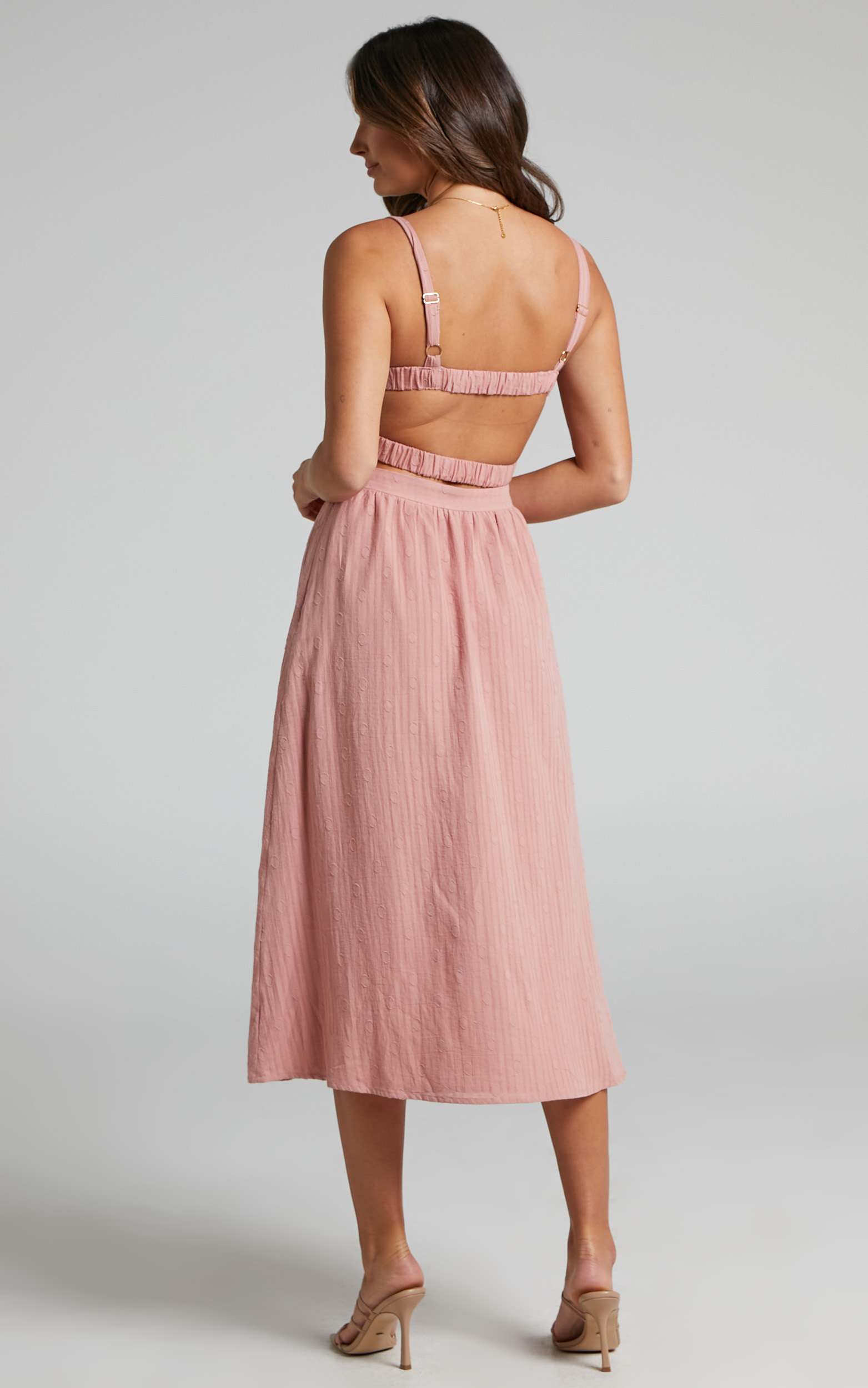 Eugenia Elastic Back Ruched Bust Midi Dress in Dusty Pink - 04, PNK1, hi-res image number null