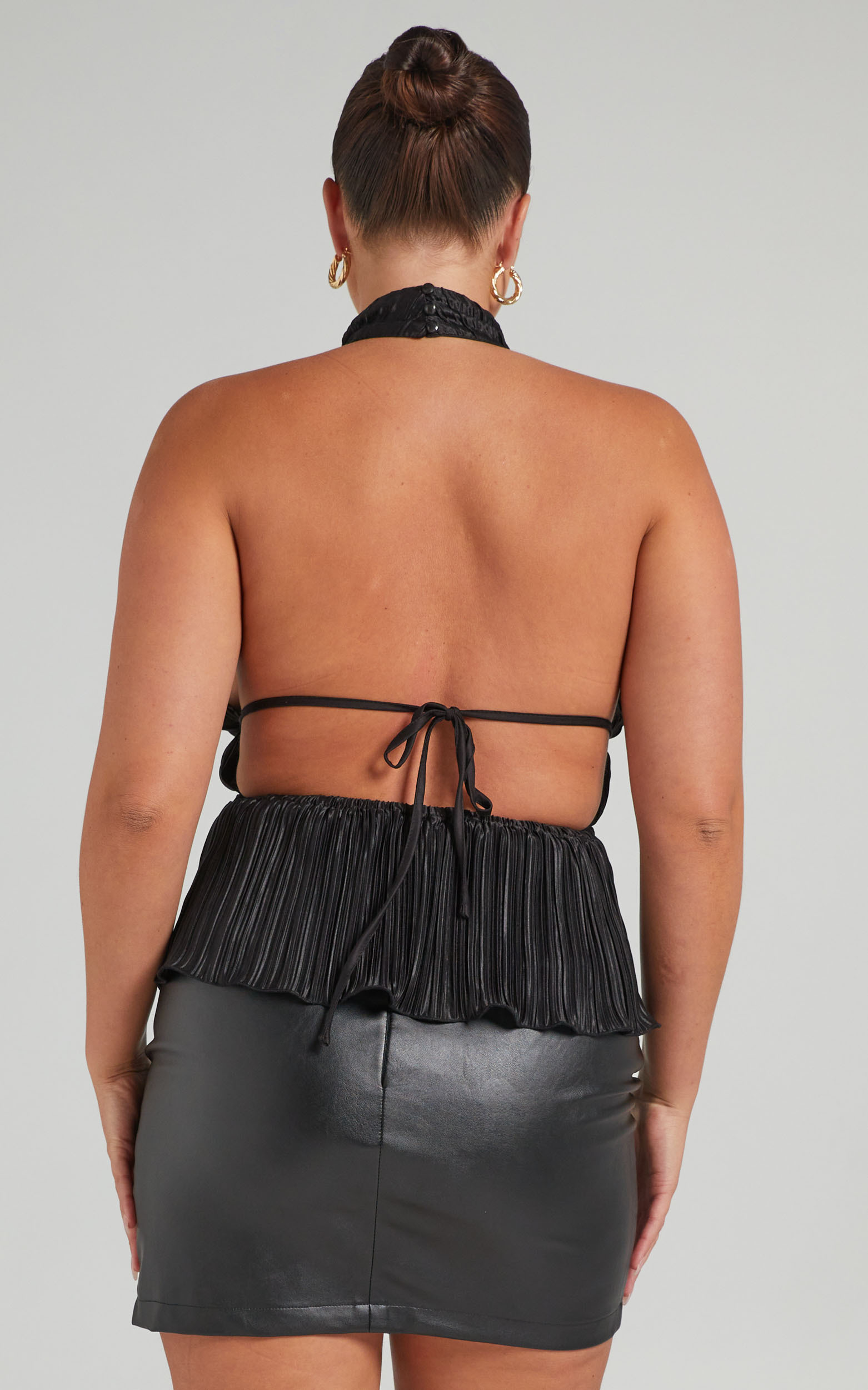 Chiara Plisse Pleated Backless Halter Neck Top in Black - 06, BLK1, hi-res image number null