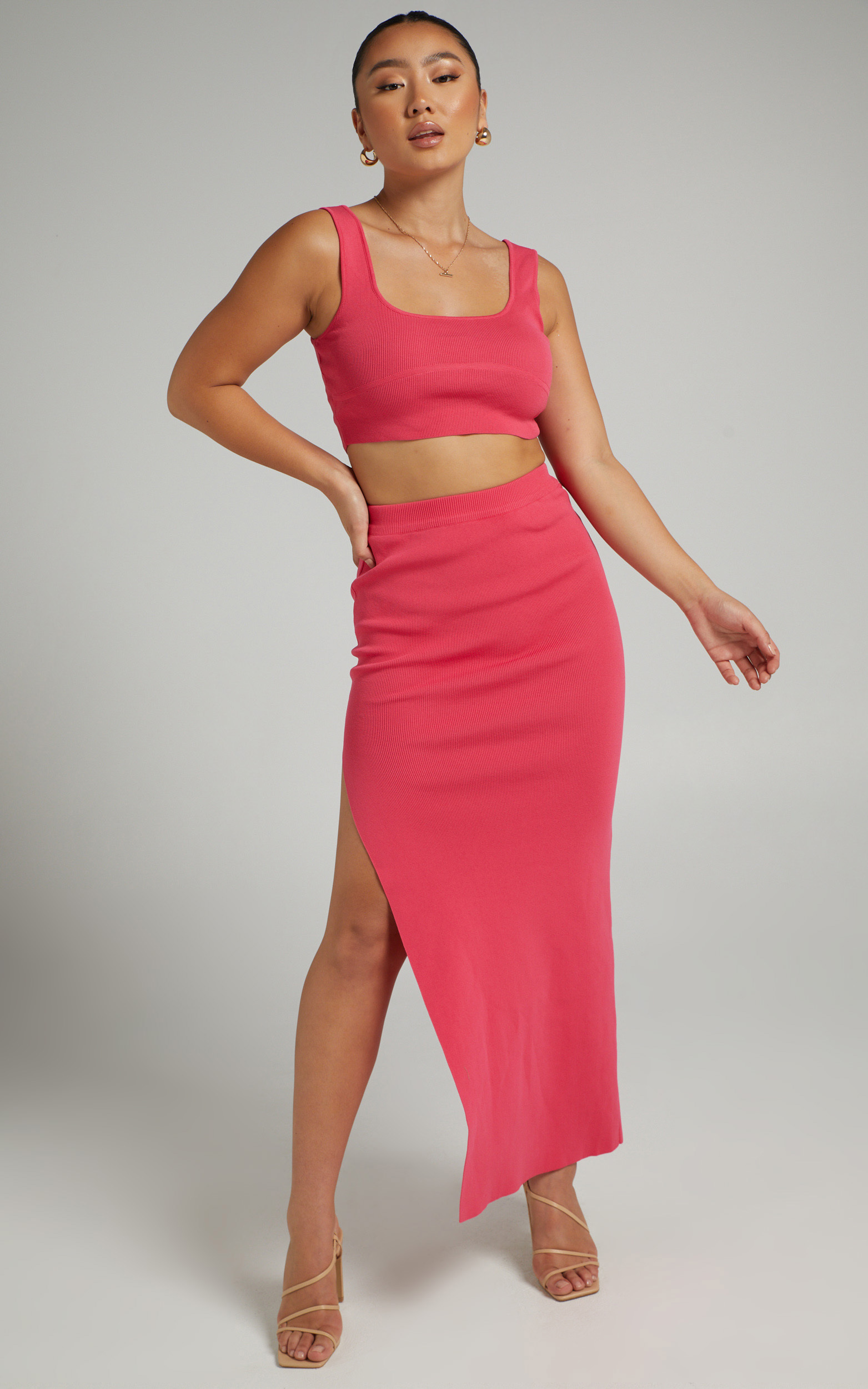 Matina Ribbed Two Piece Set in Hot Pink - 14, PNK2, hi-res image number null