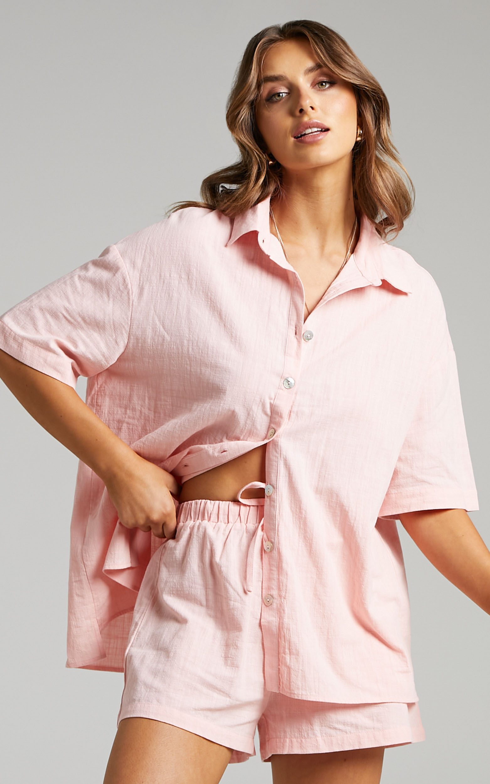 Gabby Button Up Shirt Two Piece Set in Light Pink - 04, PNK1, hi-res image number null