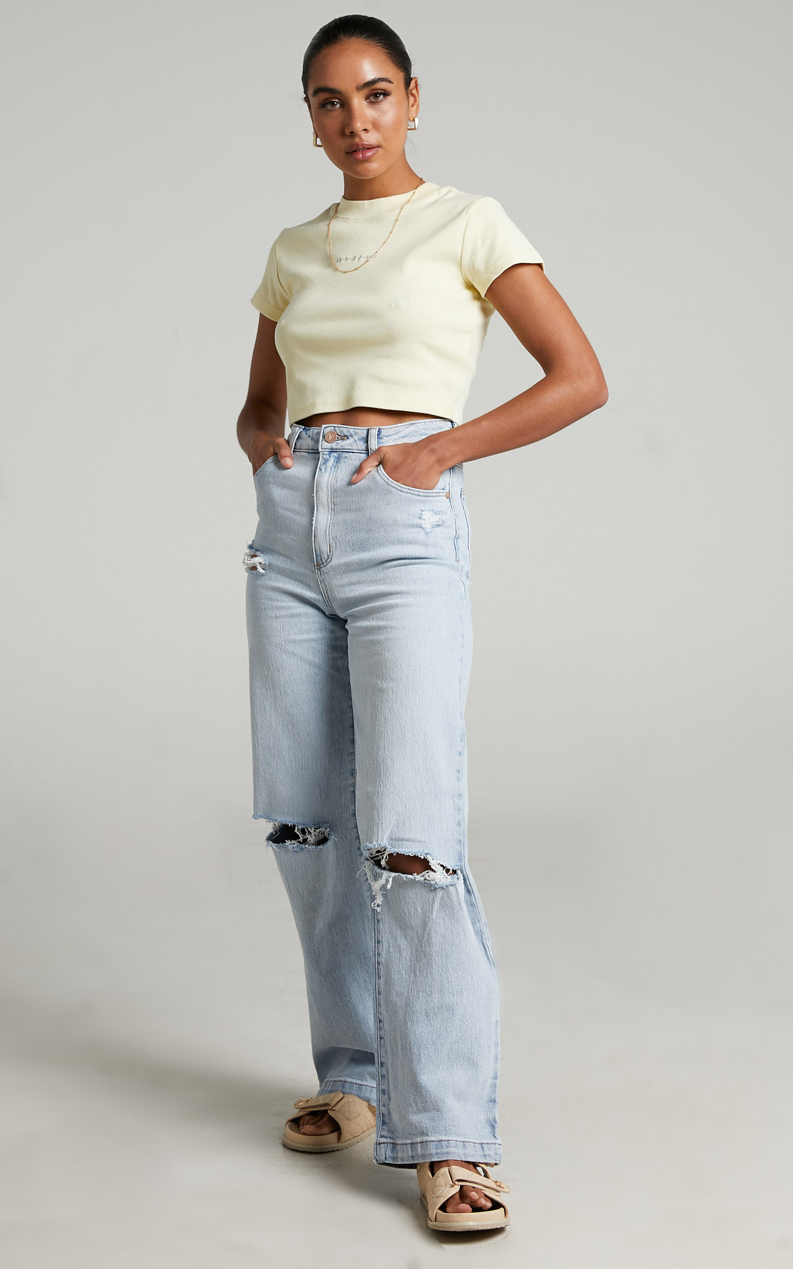Abrand - 90's Crop Tee in Butter - L, YEL1, hi-res image number null