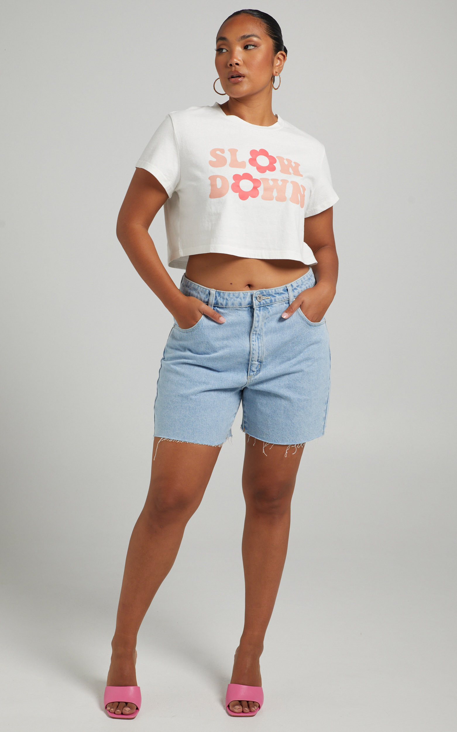 Slow Down Crop Tee in White - 04, WHT1, hi-res image number null