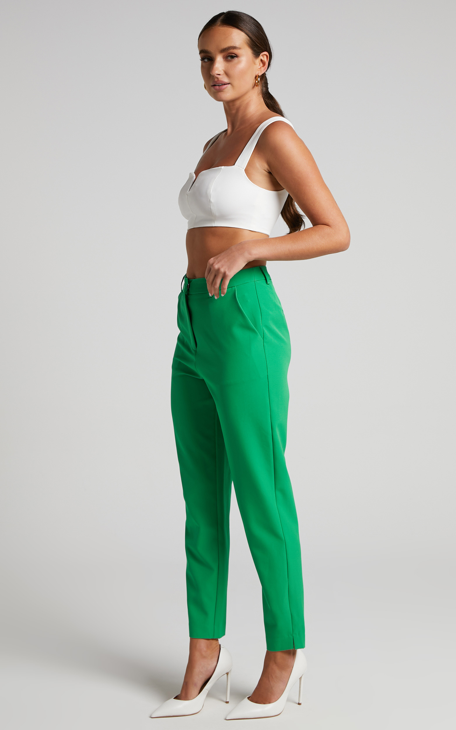 Hermie Pants - Cropped Tailored Pants in Green - 04, GRN1, hi-res image number null