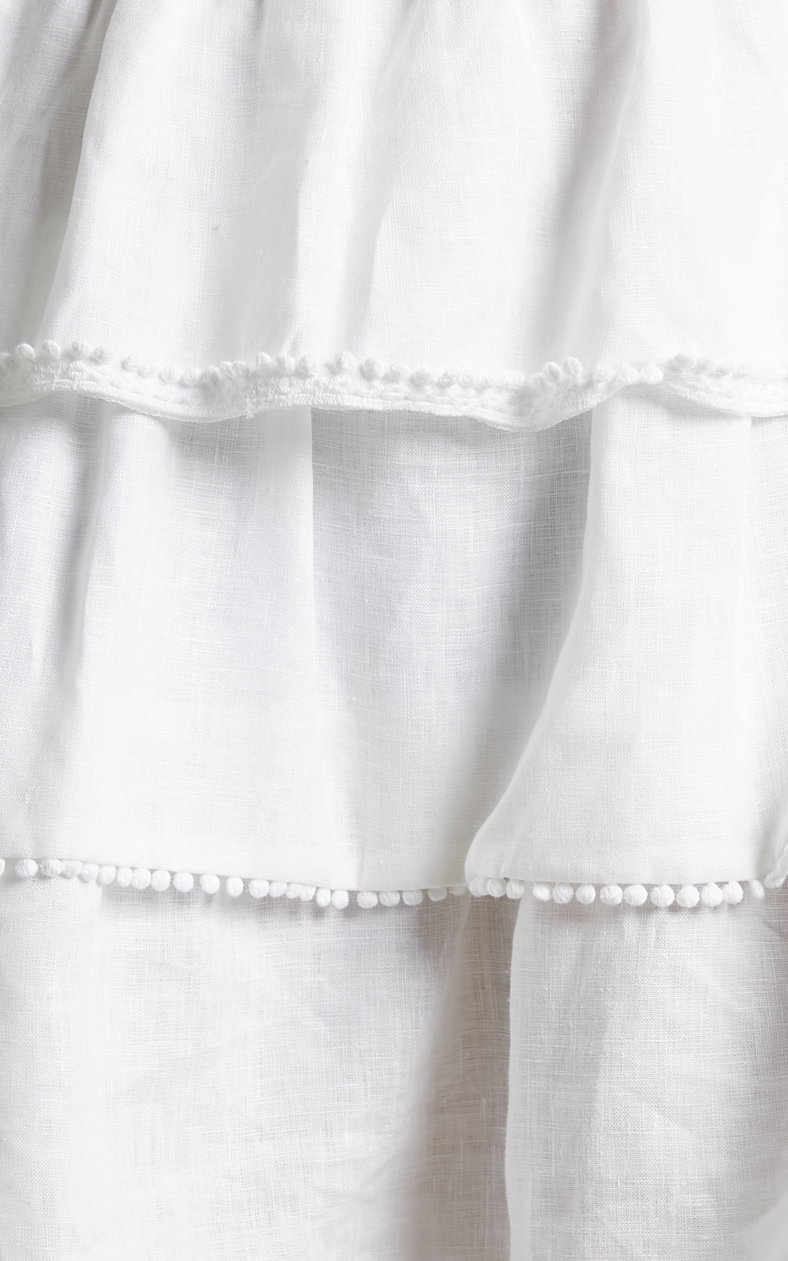 Mikasa Off Shoulder Mini Dress with Frills in White | Showpo USA