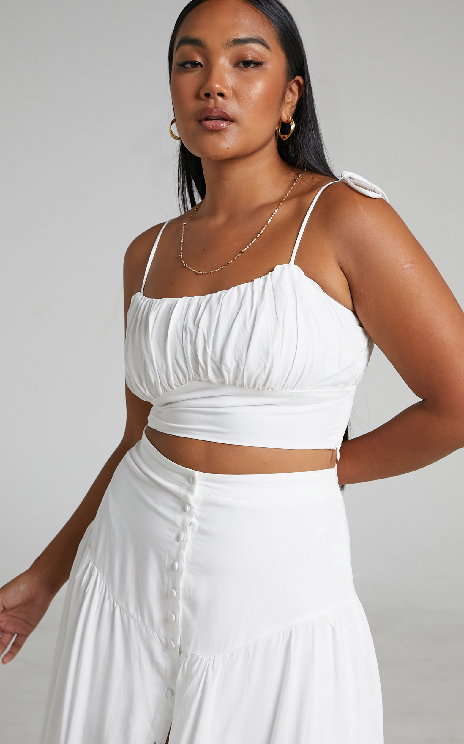 Jaye Ruched Bust Crop Top in Off White - 06, WHT3, hi-res image number null