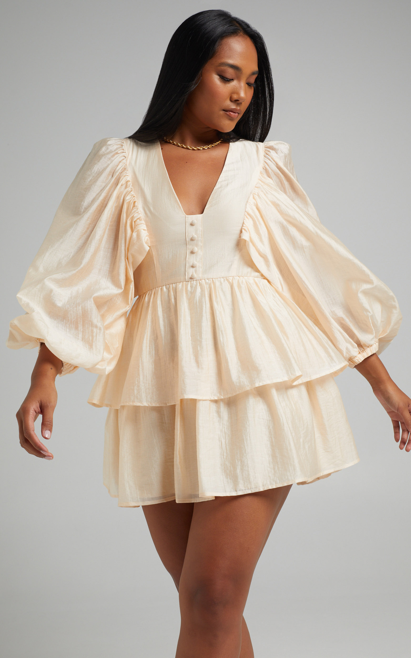 Constance Wide Sleeve Layered Mini Dress in Cream - 06, BRN3, hi-res image number null